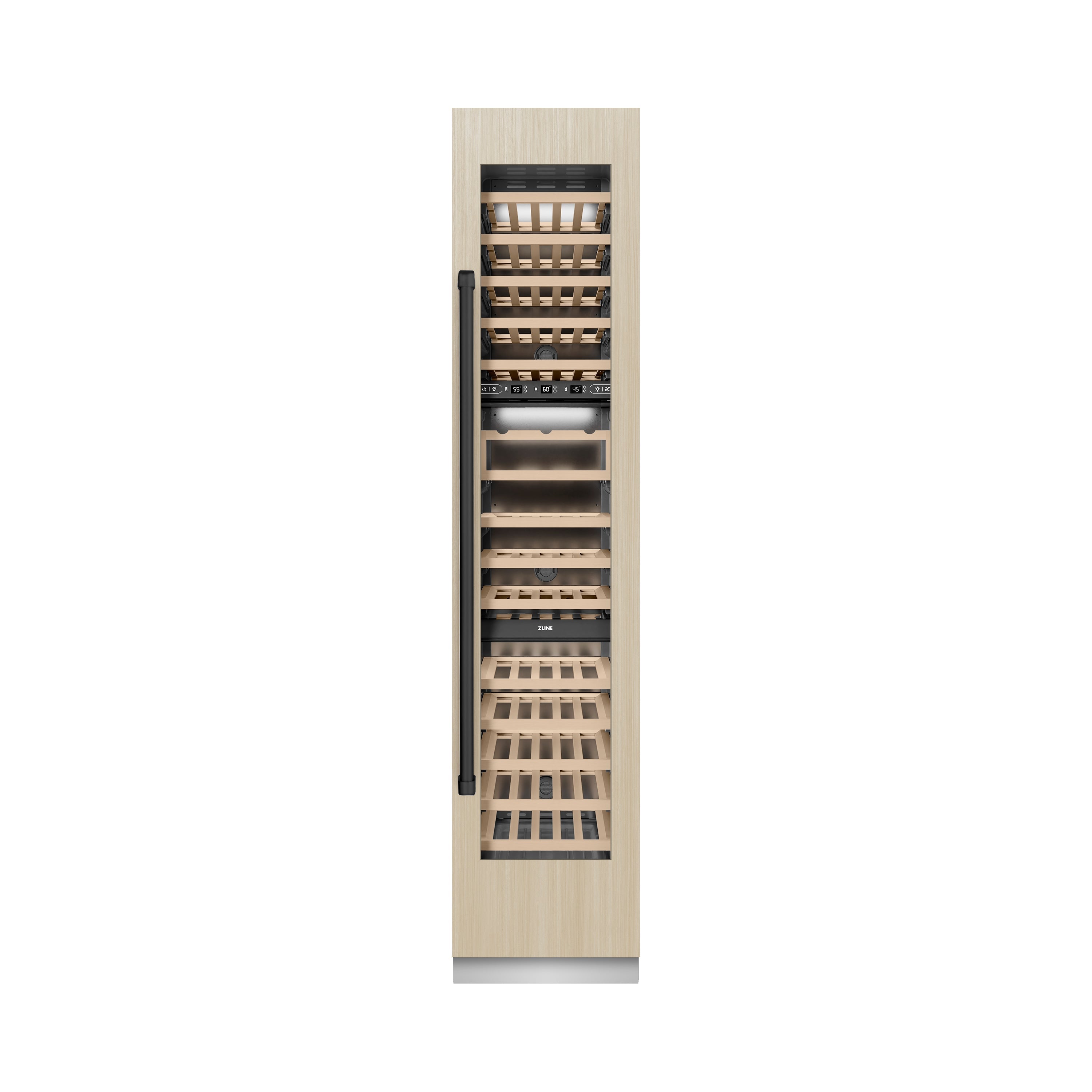 ZLINE Autograph Edition 18 in. 9.0 cu. ft. Triple Zone 68 Bottle Panel Ready Right Hinge Column Wine Cooler with Matte Black Accents (RBCWVRZ-18-MB)
