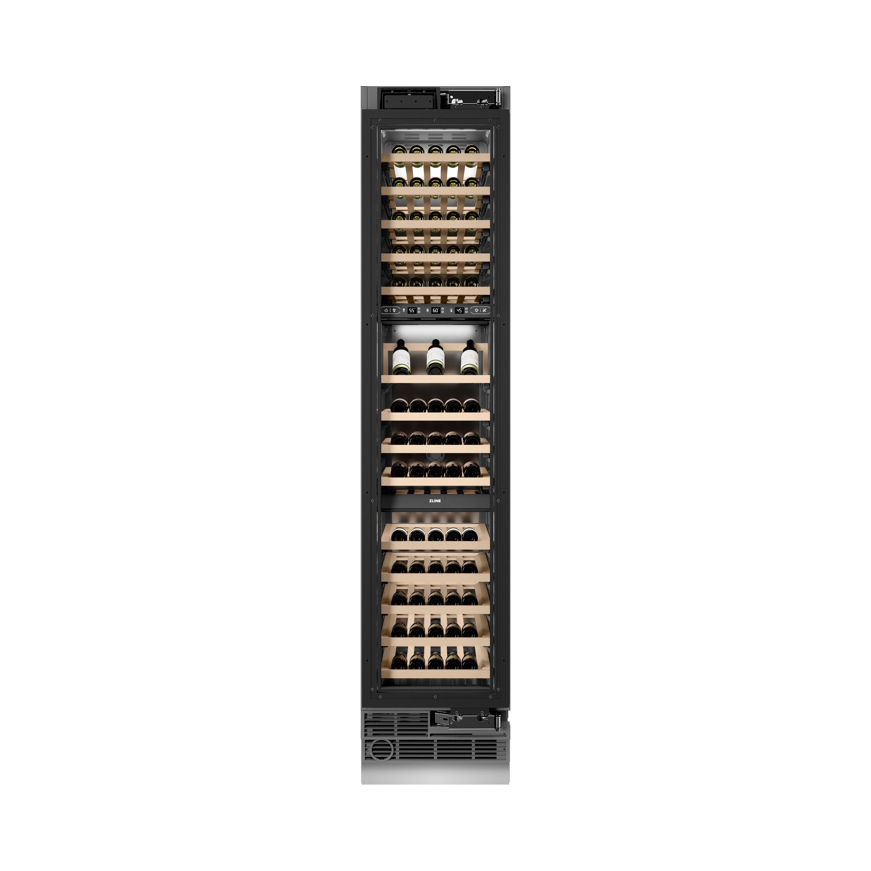 ZLINE Autograph Edition 18 in. 9.0 cu. ft. Triple Zone 68 Bottle Panel Ready Right Hinge Column Wine Cooler with Matte Black Accents (RBCWVRZ-18-MB)