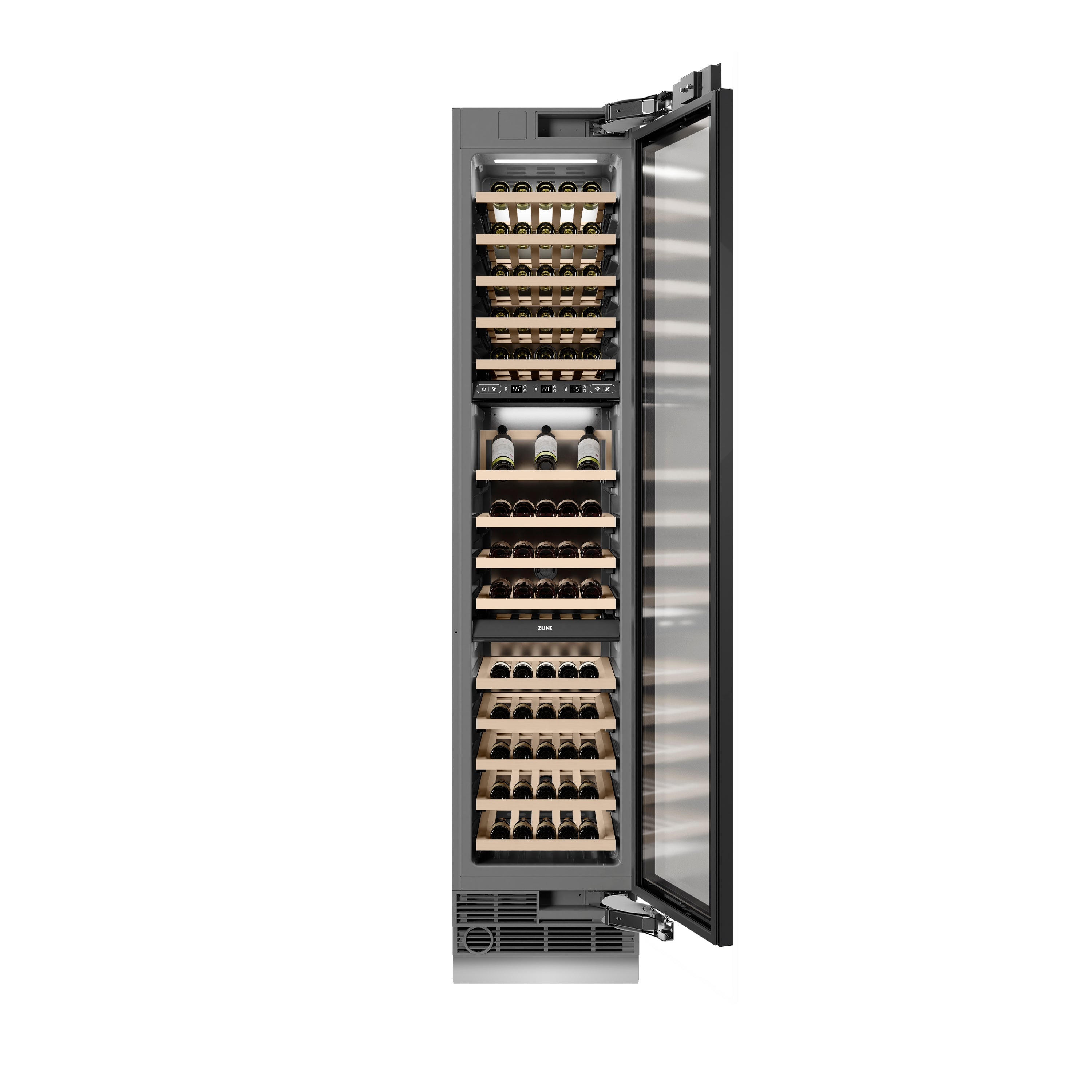 ZLINE Autograph Edition 18 in. 9.0 cu. ft. Triple Zone 68 Bottle Panel Ready Right Hinge Column Wine Cooler with Matte Black Accents (RBCWVRZ-18-MB)