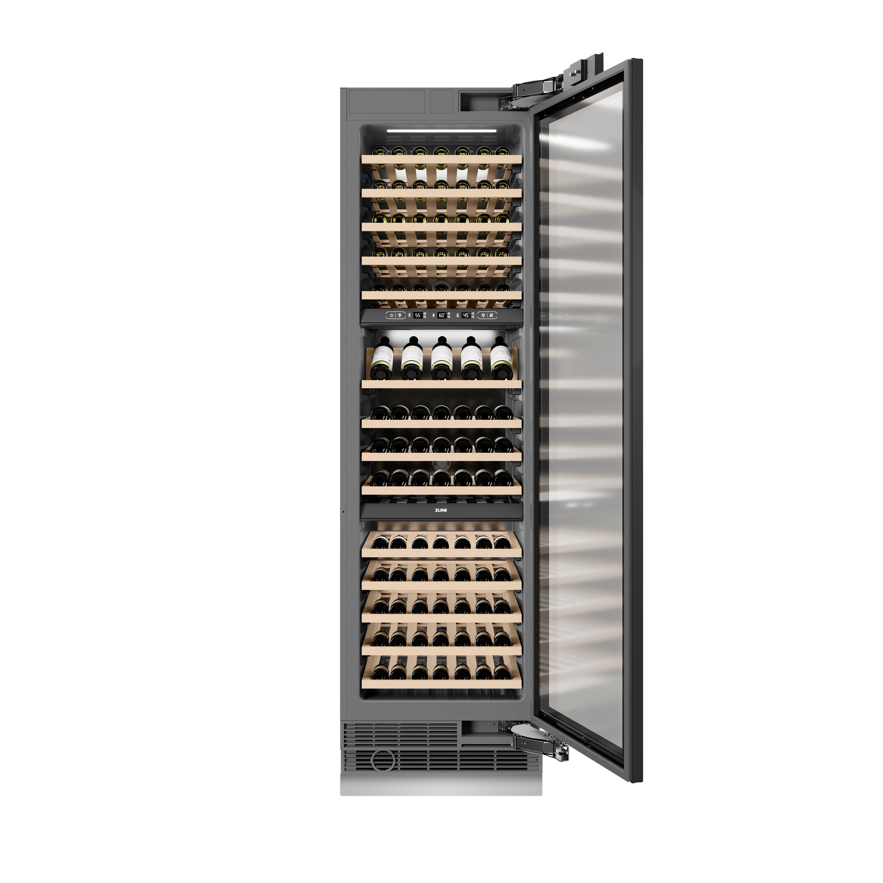 ZLINE Autograph Edition 24 in. 12.4 cu. ft. Triple Zone 100 Bottle Panel Ready Column Wine Cooler with Matte Black Accents (RBCWVZ-24-MB)
