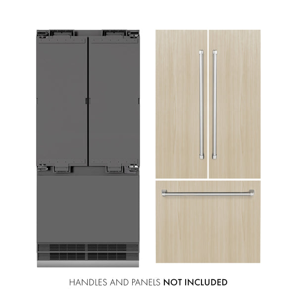 ZLINE 36 in. 19.6 cu. ft. Panel Ready French Door Built-In Bottom Freezer Refrigerator with Water Dispenser and Ice Maker with Graphite Gray Interior | GRBIV-36