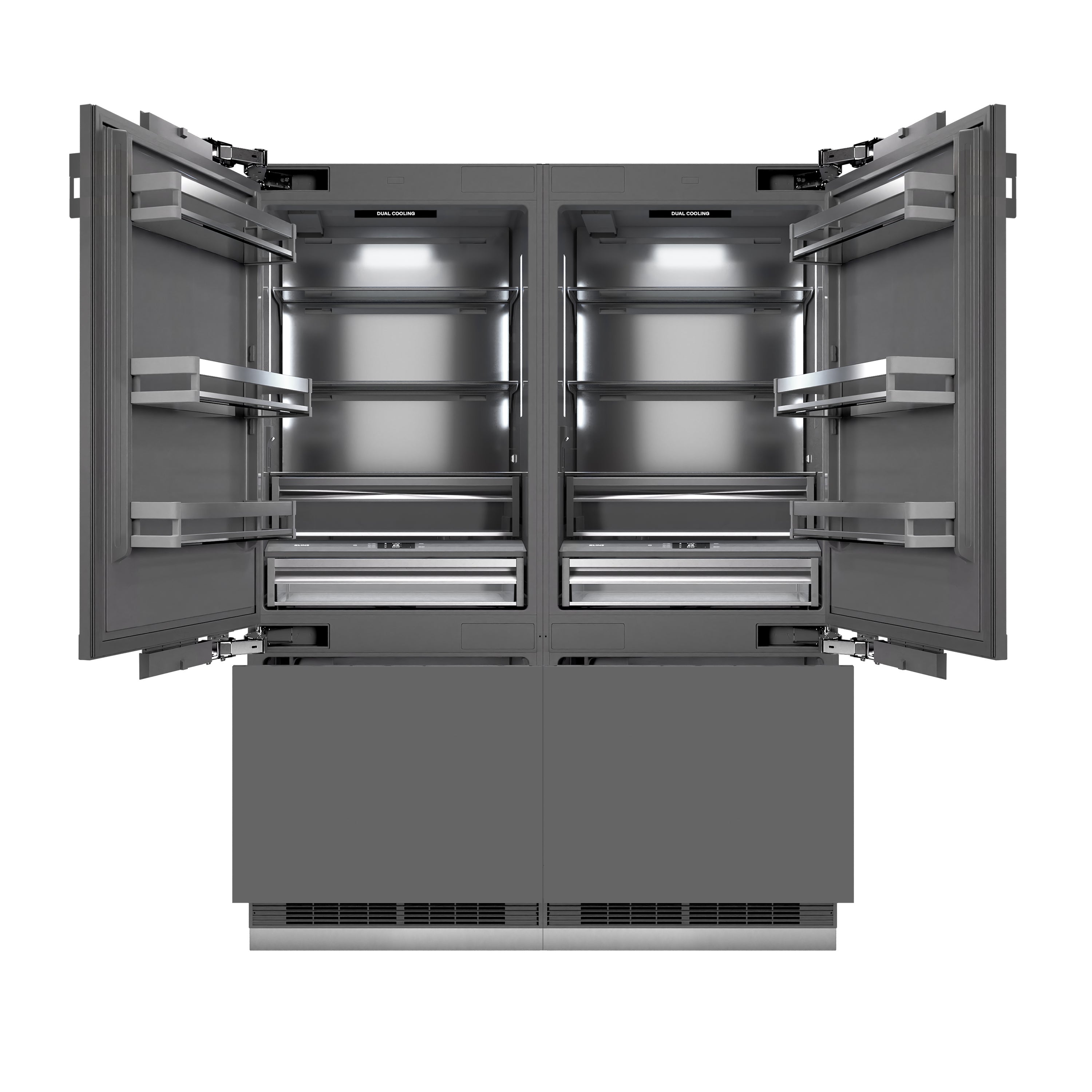 ZLINE Autograph Edition 60 in. 32.2 cu. ft. Panel Ready French Door Built-In Bottom Freezer Refrigerator with Water Dispenser and Ice Maker with Graphite Gray Interior and Polished Gold Accents (GRBIVZ-60-G)