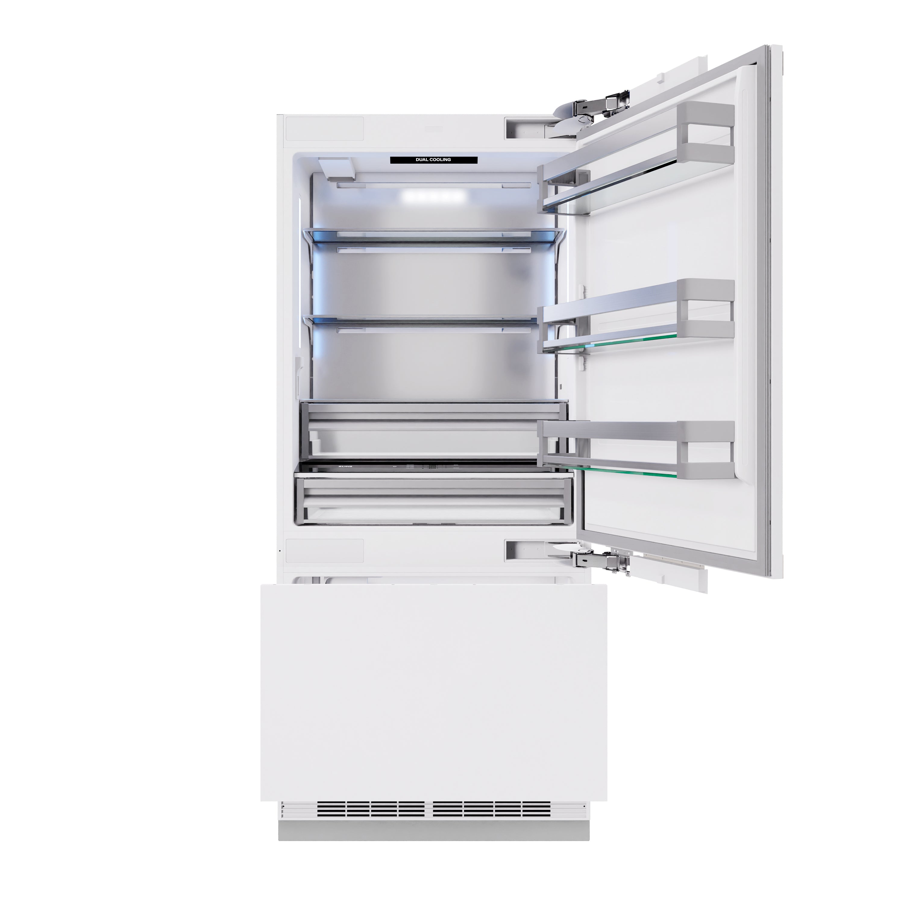 ZLINE Autograph Edition 36 in. 19.8 cu. ft. Panel Ready Built-In Bottom Freezer Refrigerator with Water Dispenser and Ice Maker with Polished Gold Accents (RBITZ-36-G)