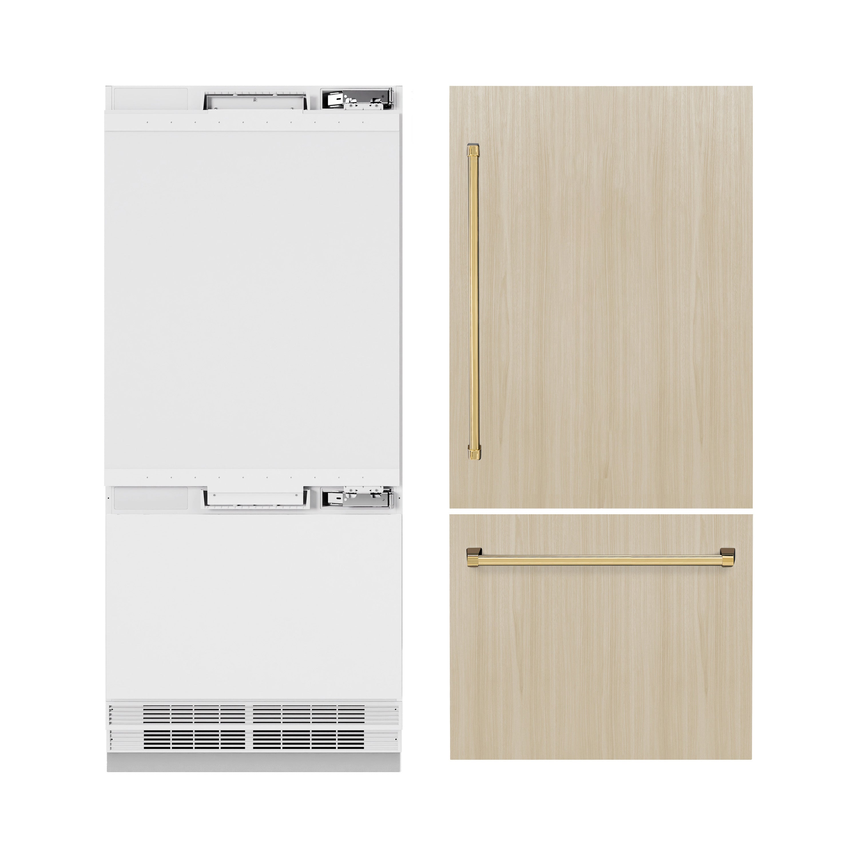 ZLINE Autograph Edition 36 in. 19.8 cu. ft. Panel Ready Built-In Bottom Freezer Refrigerator with Water Dispenser and Ice Maker with Polished Gold Accents (RBITZ-36-G)