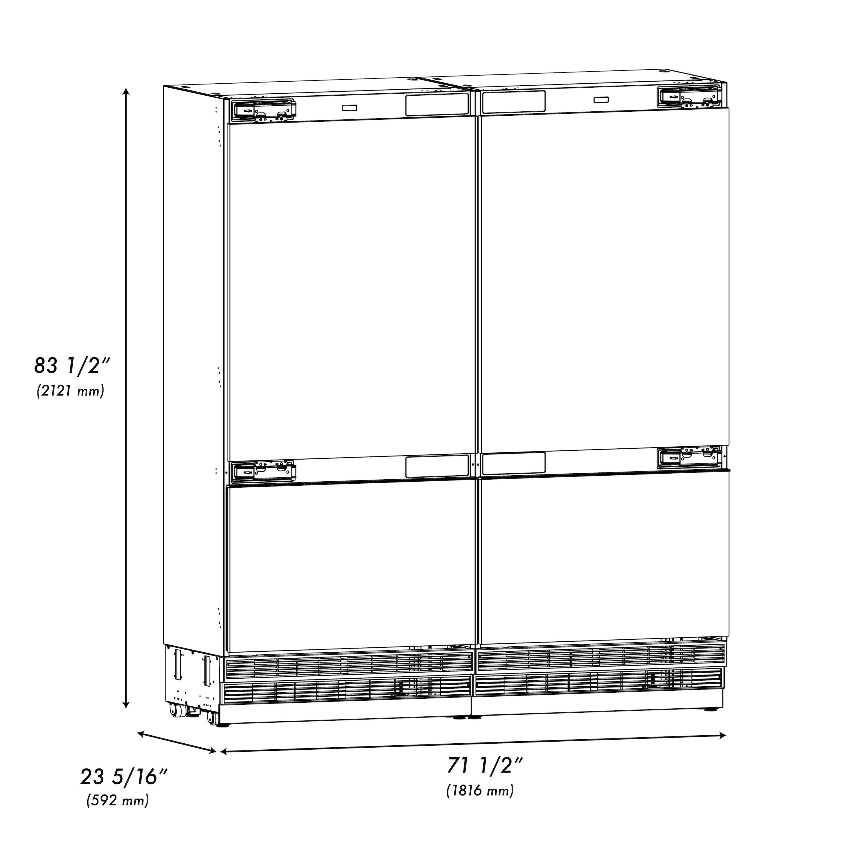 ZLINE Autograph Edition 72 in. 39.6 cu. ft. Panel Ready French Door Built-In Bottom Freezer Refrigerator with Water Dispensers and Ice Makers and Champagne Bronze Accents (RBITZ-72-CB)