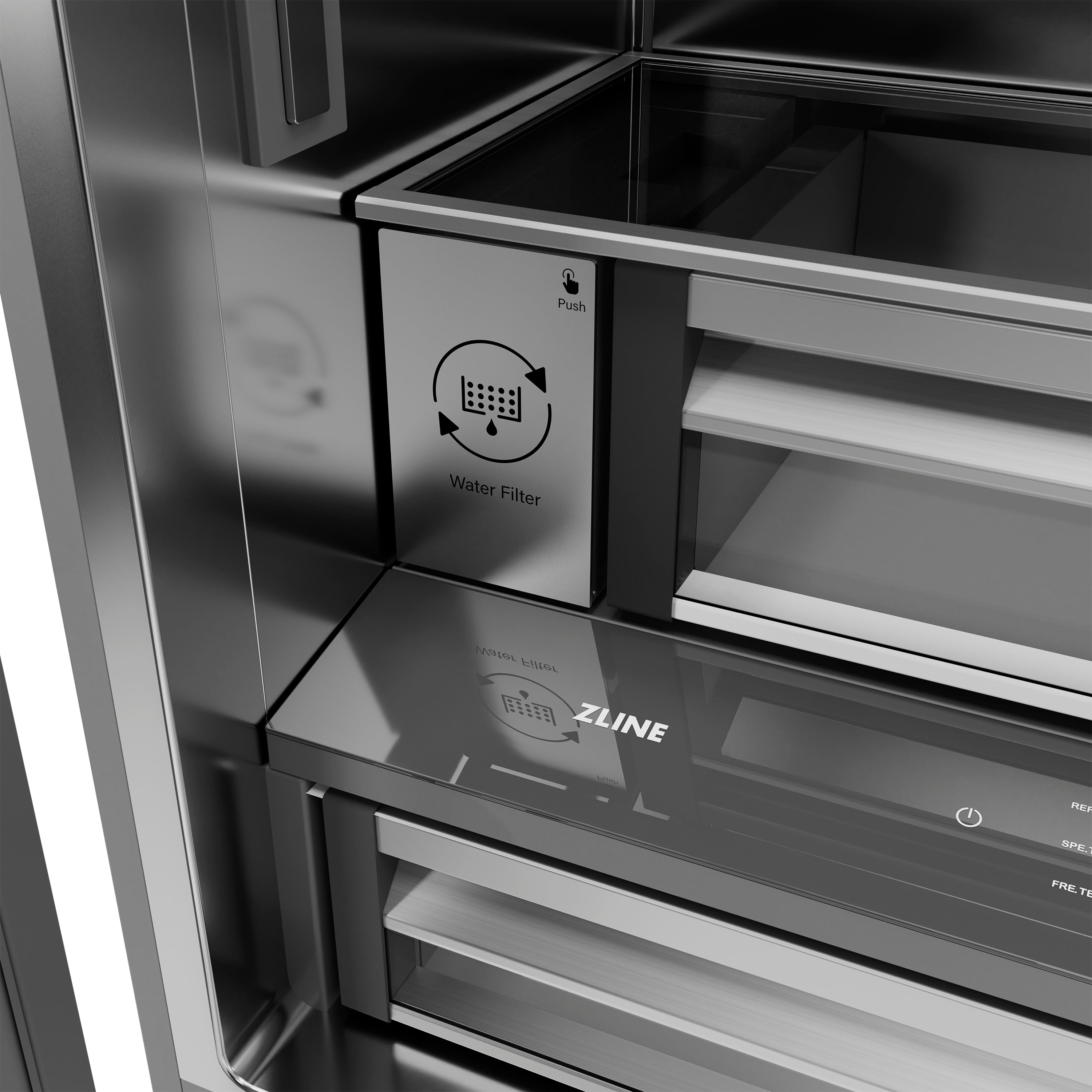 ZLINE 36 in. 19.6 cu. ft. Panel Ready French Door Built-In Bottom Freezer Refrigerator with Water Dispenser and Ice Maker with Stainless Steel Interior (SRBIV-36)