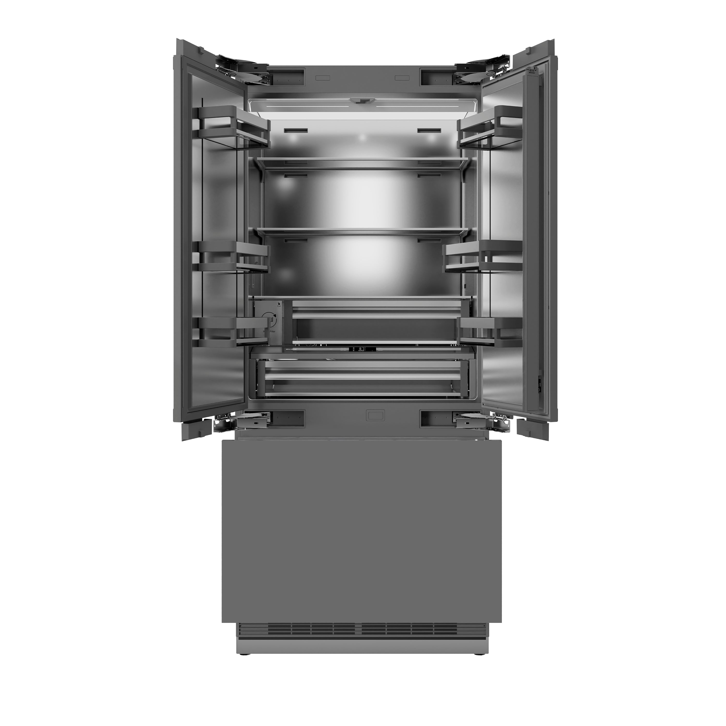 ZLINE 36 in. 19.6 cu. ft. Panel Ready French Door Built-In Bottom Freezer Refrigerator with Water Dispenser and Ice Maker with Stainless Steel Interior (SRBIV-36)