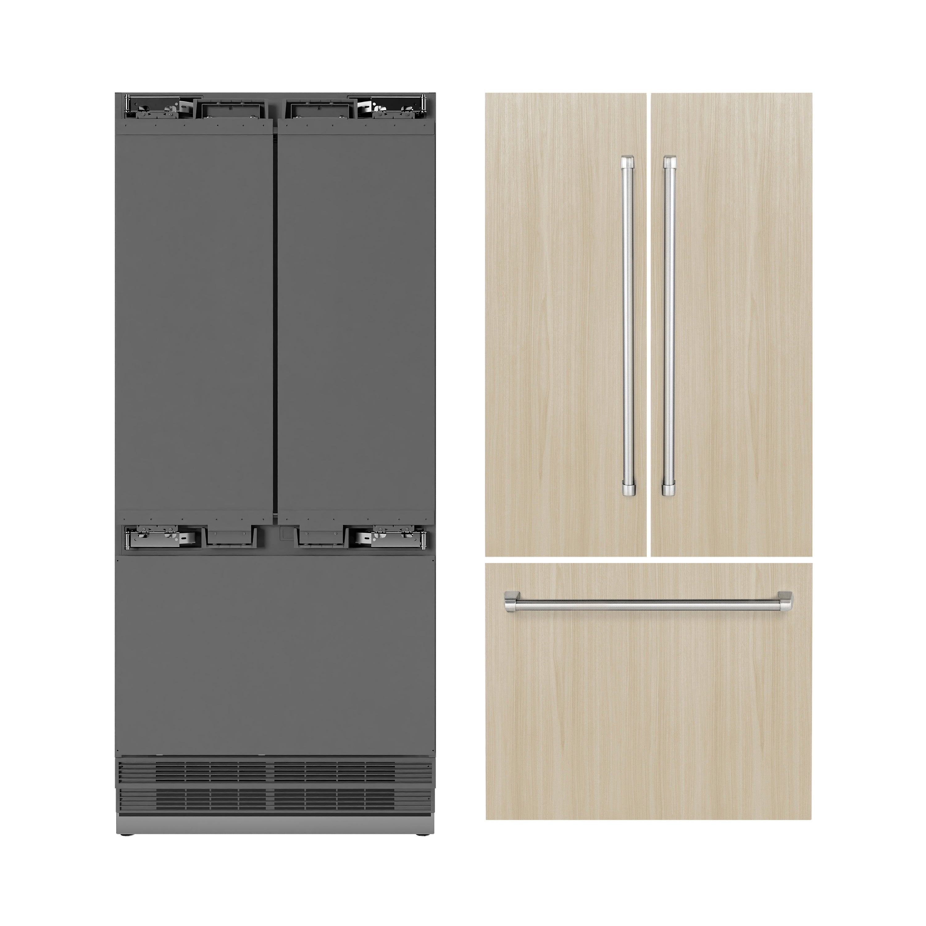 ZLINE 36 in. 19.6 cu. ft. Panel Ready French Door Built-In Bottom Freezer Refrigerator with Water Dispenser and Ice Maker with Stainless Steel Interior (SRBIV-36)