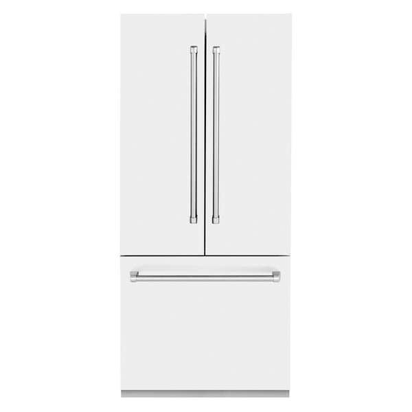ZLINE 36 in. 19.6 cu. ft. Built-In 2-Door Bottom Freezer Refrigerator with Internal Water and Ice Dispenser in White Matte (RBIV-WM-36)