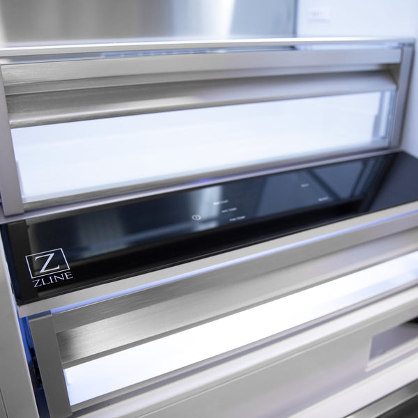 ZLINE 36" Autograph Edition 16.1 cu. ft. Built-in 2-Door Bottom Freezer Refrigerator with Internal Water and Ice Dispenser in Fingerprint Resistant Stainless Steel with Champagne Bronze Accents (RBIVZ-SN-36-CB)