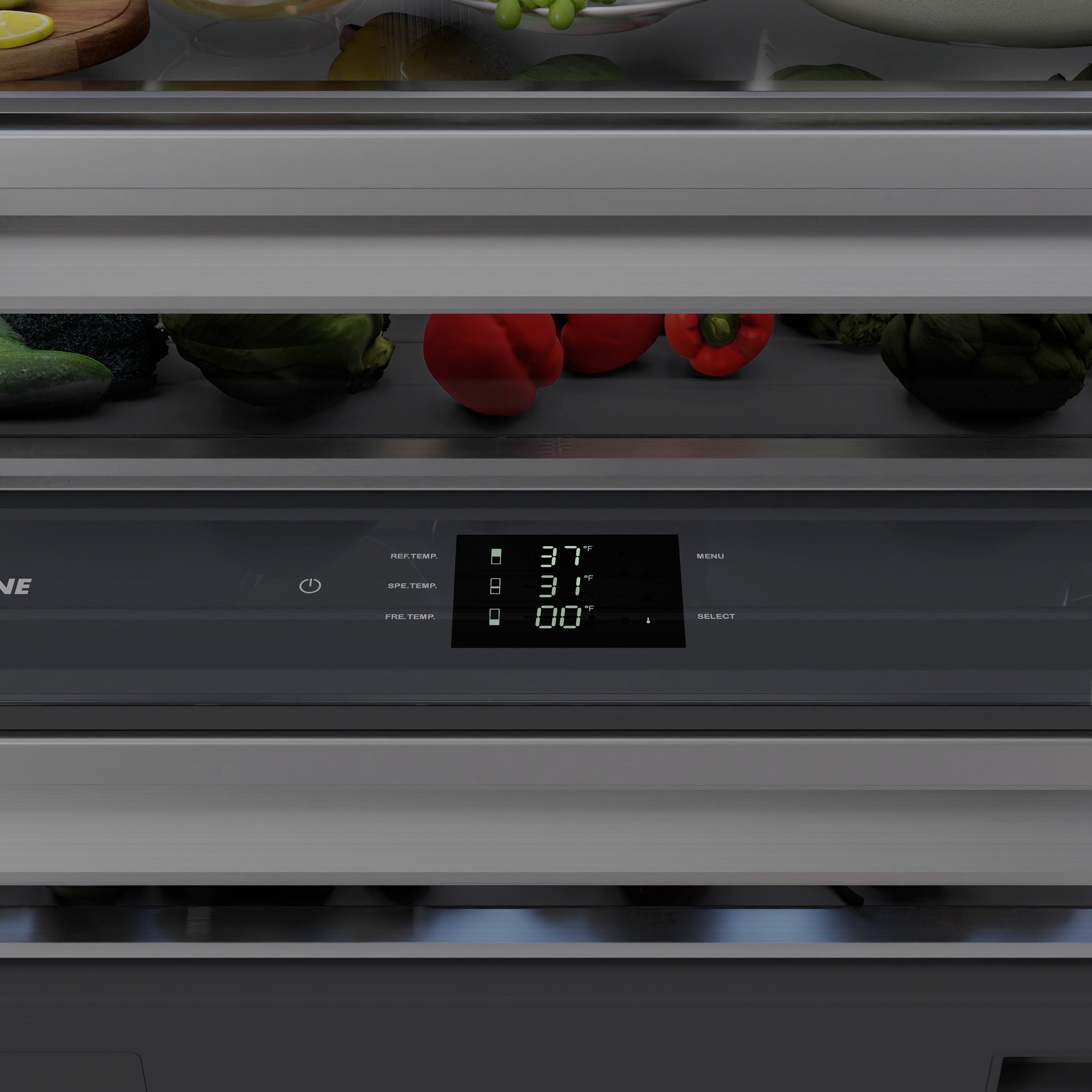 ZLINE Autograph Edition 36 in. 19.8 cu. ft. Built-In Bottom Freezer Refrigerator with Water Dispenser and Ice Maker in Satin Stainless Steel with Graphite Gray Interior and Matte Black Accents (GRBITZ-SN-36-MB)