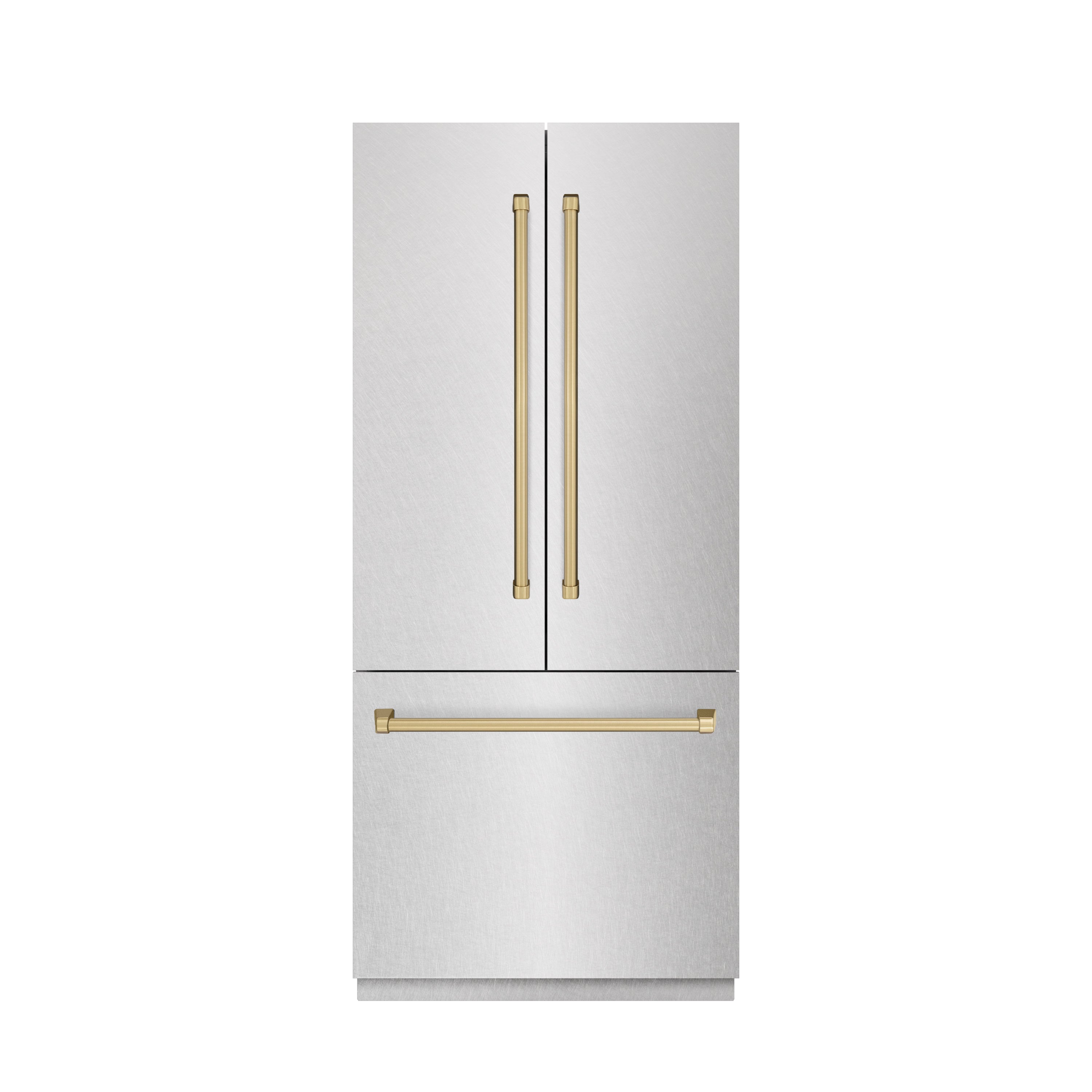 ZLINE Autograph Edition 36 in. 19.6 cu. ft. French Door Built-In Bottom Freezer Refrigerator with Water Dispenser and Ice Maker in Satin Stainless Steel with Stainless Steel Interior and Champagne Bronze Accents (SRBIVZ-SN-36-CB)