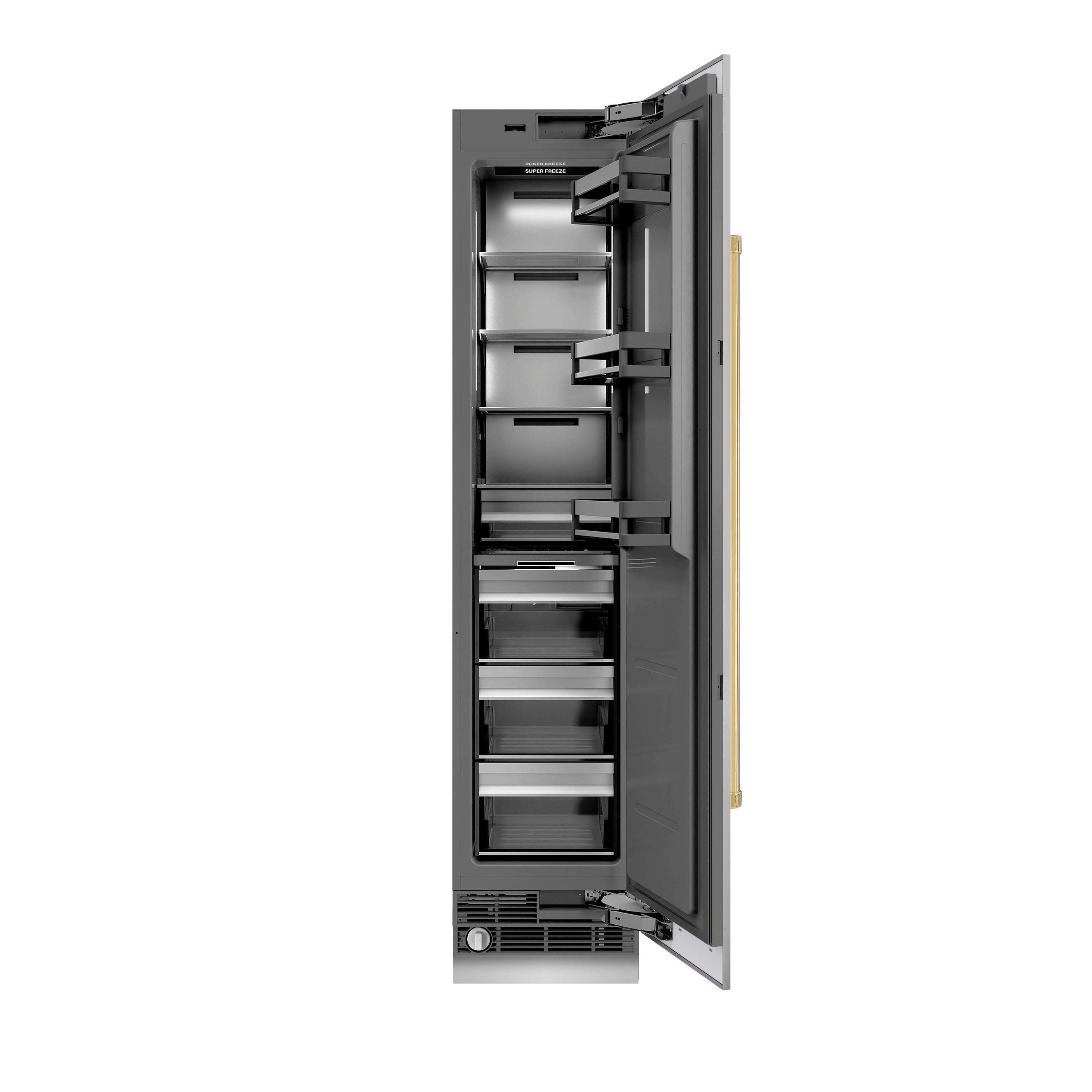 ZLINE Autograph Edition 18 in. 8.6 cu. ft. Right Hinge Column Freezer in Stainless Steel with Graphite Gray Interior and Polished Gold Accents (RCFVRZ-30418-G)