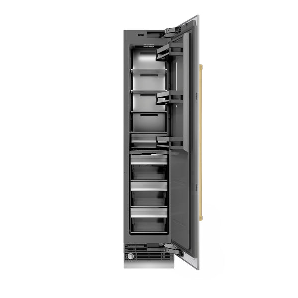 ZLINE Autograph Edition 18 in. 8.6 cu. ft. Right Hinge Column Freezer in Stainless Steel with Graphite Gray Interior and Polished Gold Accents (RCFVRZ-30418-G)