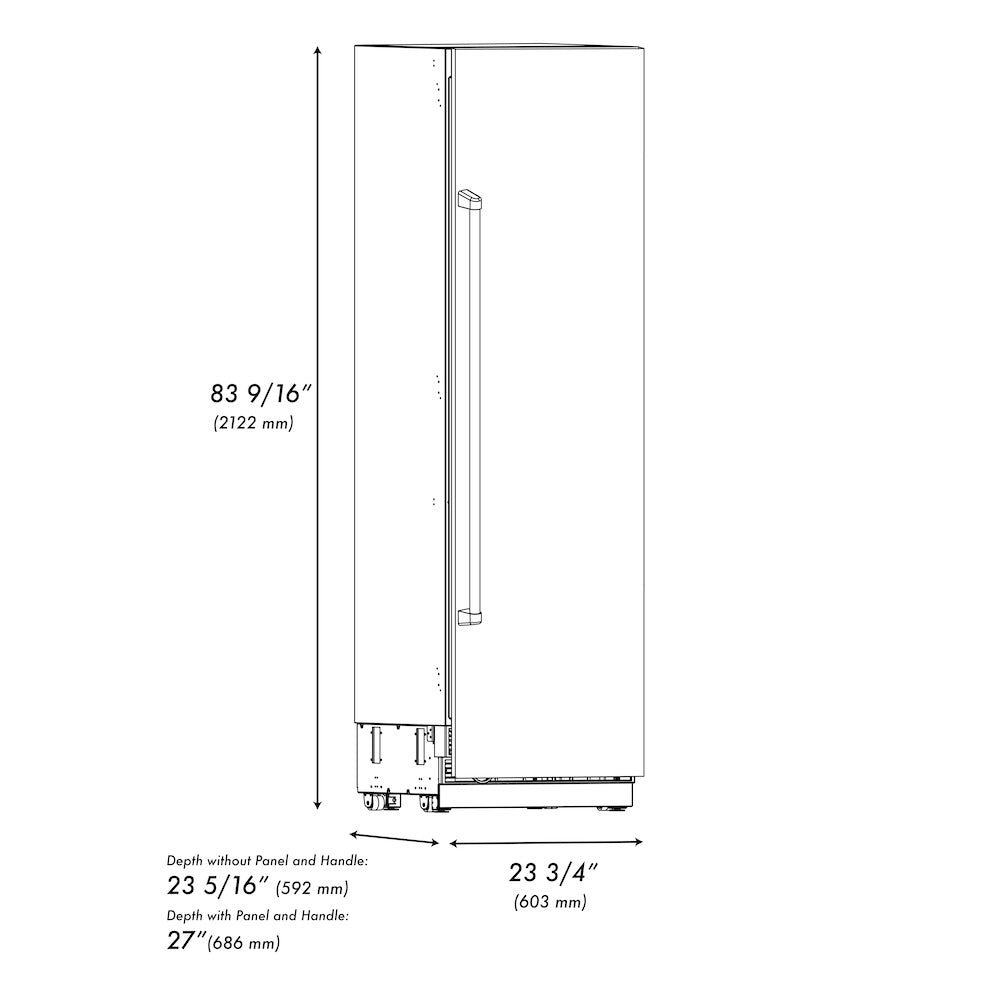 ZLINE Autograph Edition 24 in. 12.4 cu. ft. Column Freezer in Stainless Steel with Graphite Gray Interior and Matte Black Accents (RCFVZ-304-24-MB)
