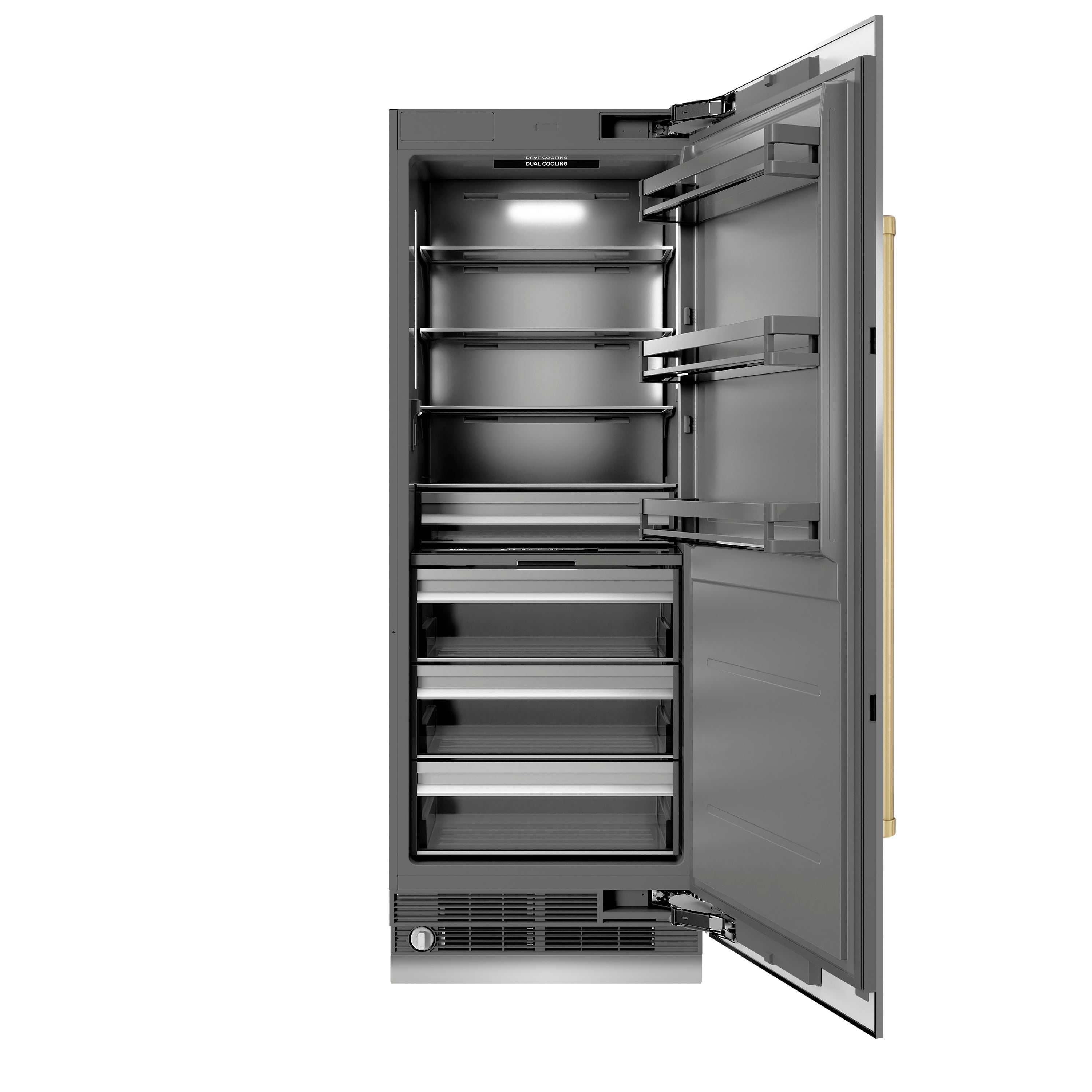 ZLINE Autograph Edition 30 in. 16.7 cu. ft. Column Refrigerator in Stainless Steel with Graphite Gray Interior and Champagne Bronze Accents (RCRVZ-30430-CB)