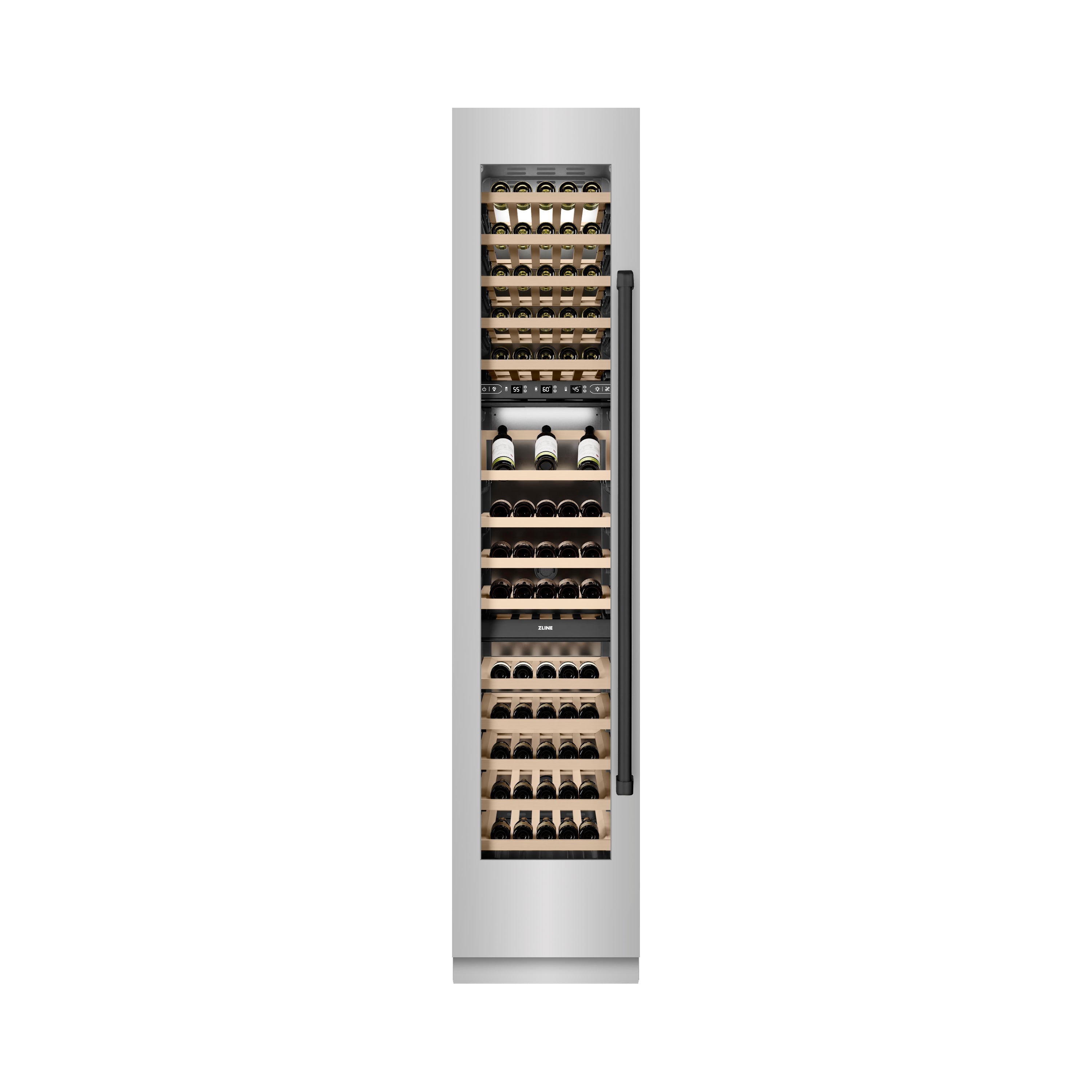 ZLINE Autograph Edition 18 in. 9.0 cu. ft. Triple Zone 68 Bottle Left Hinge Column Wine Cooler in Stainless Steel with Matte Black Accents (RCWVLZ-30418-MB)