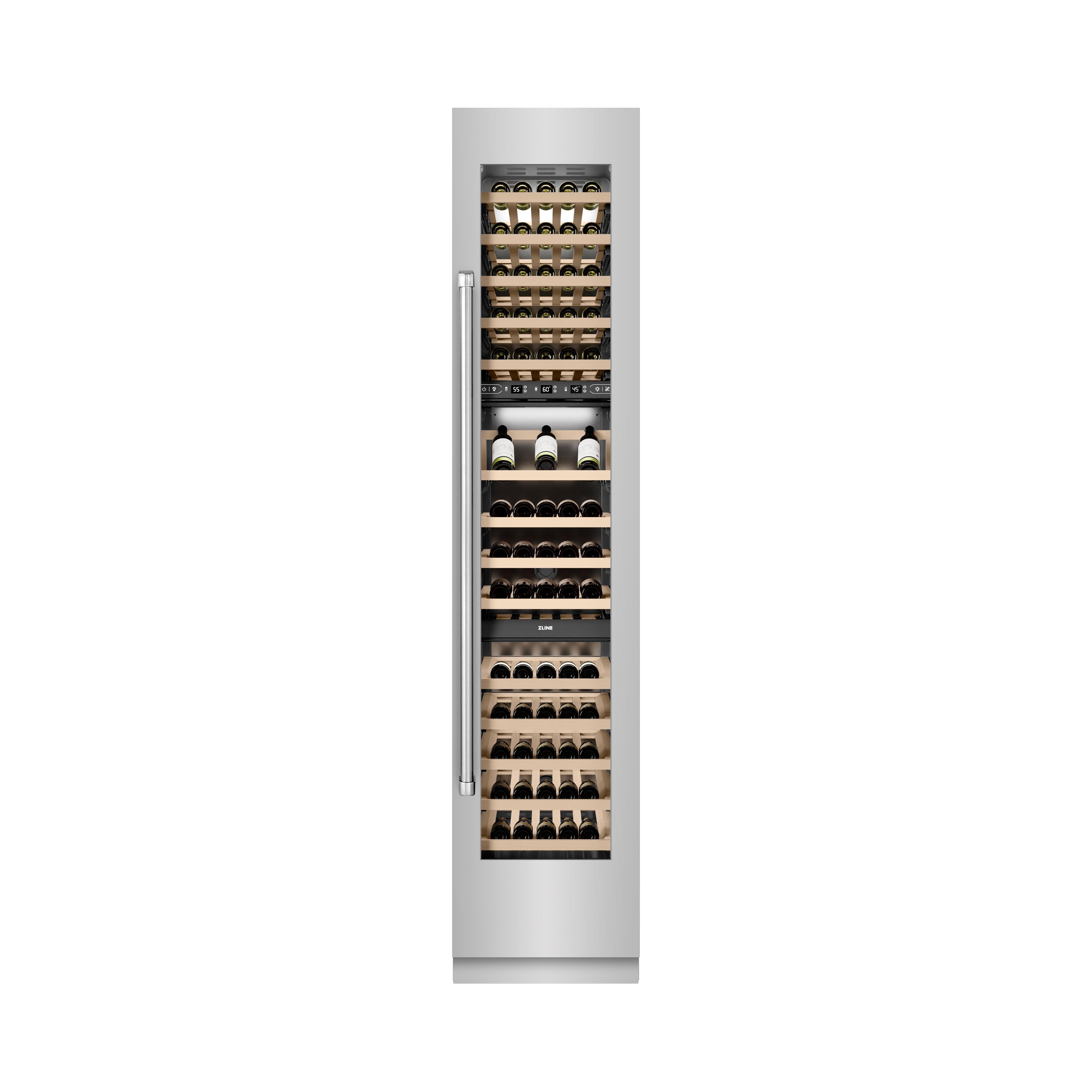 ZLINE 18 in. 9.0 cu. ft. Triple Zone 68 Bottle Right Hinge Column Wine Cooler in Stainless Steel (RCWVR-304-18)