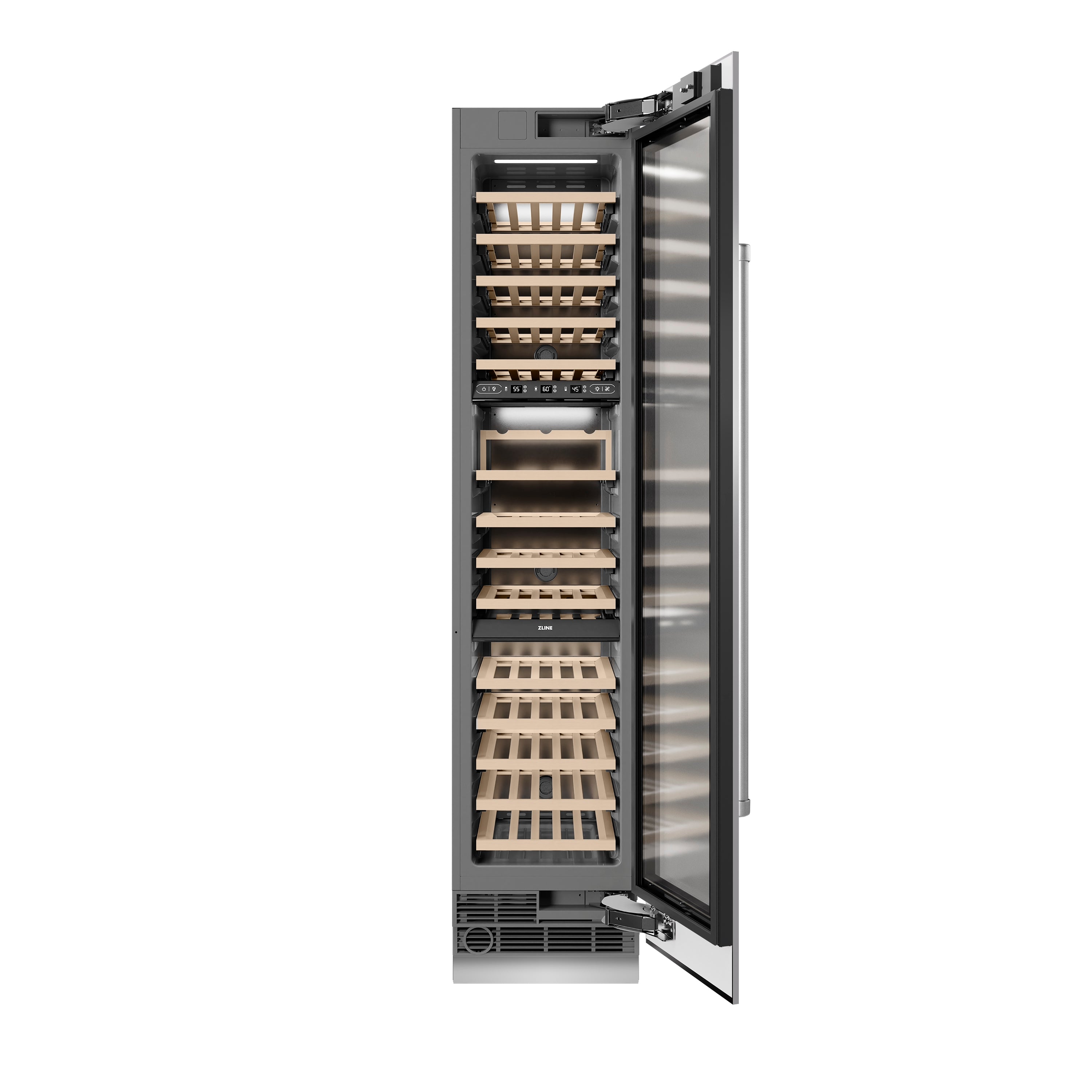 ZLINE 18 in. 9.0 cu. ft. Triple Zone 68 Bottle Right Hinge Column Wine Cooler in Stainless Steel (RCWVR-304-18)