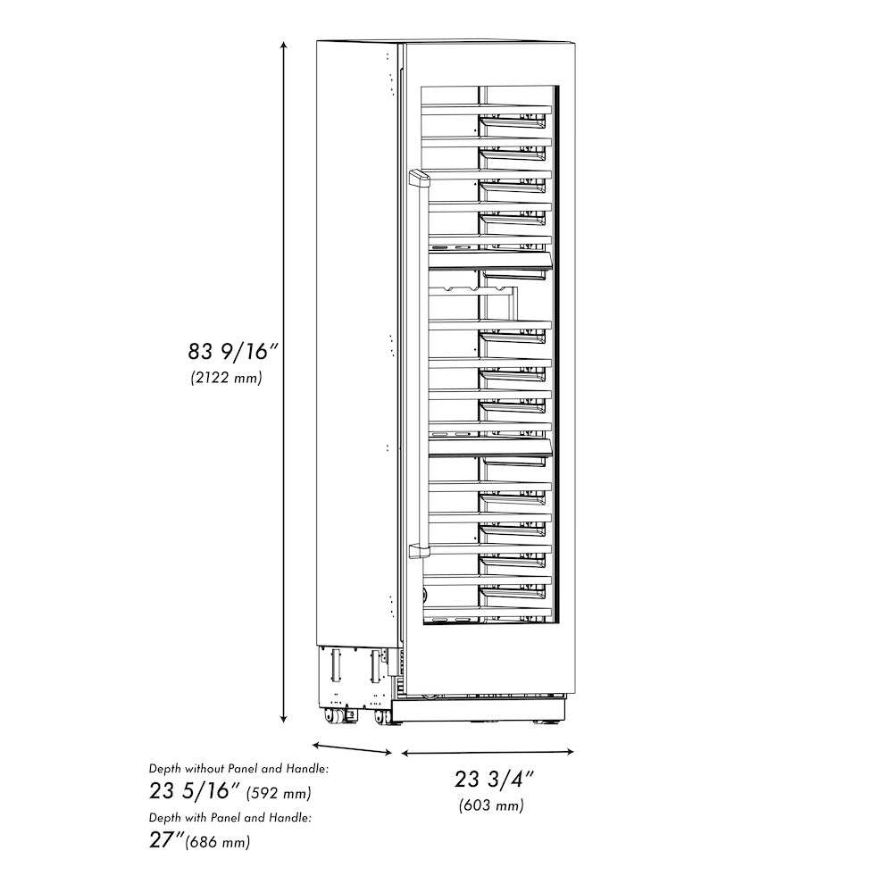 ZLINE Autograph Edition 24 in. 12.4 cu. ft. Triple Zone 100 Bottle Column Wine Cooler in Stainless Steel and Matte Black Accents (RCWVZ-304-24-MB)