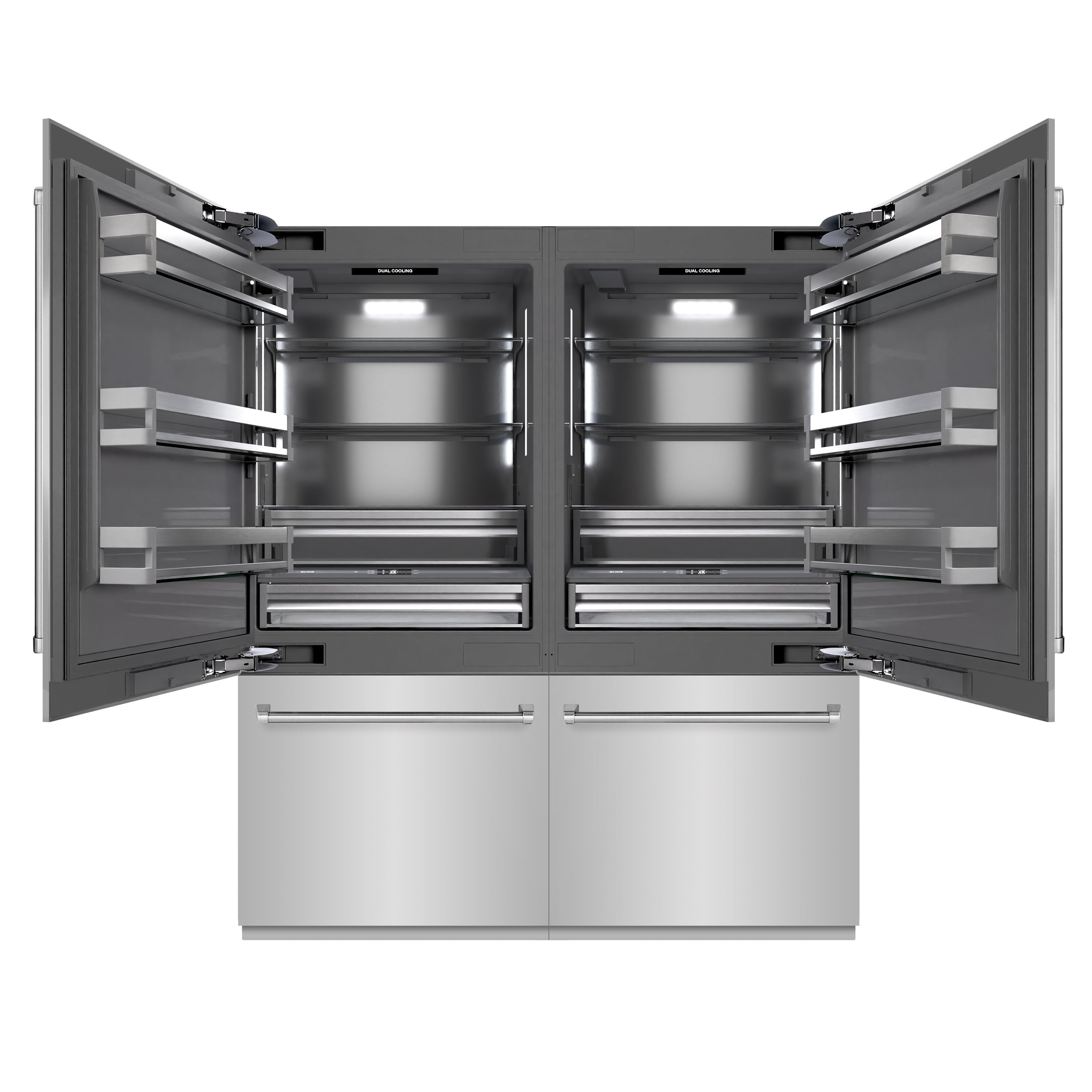 ZLINE 72 in. 39.6 cu. ft. French Door Built-In Bottom Freezer Refrigerator with Water Dispensers and Ice Makers in Stainless Steel with Graphite Gray Interior (GRBIT-304-72)