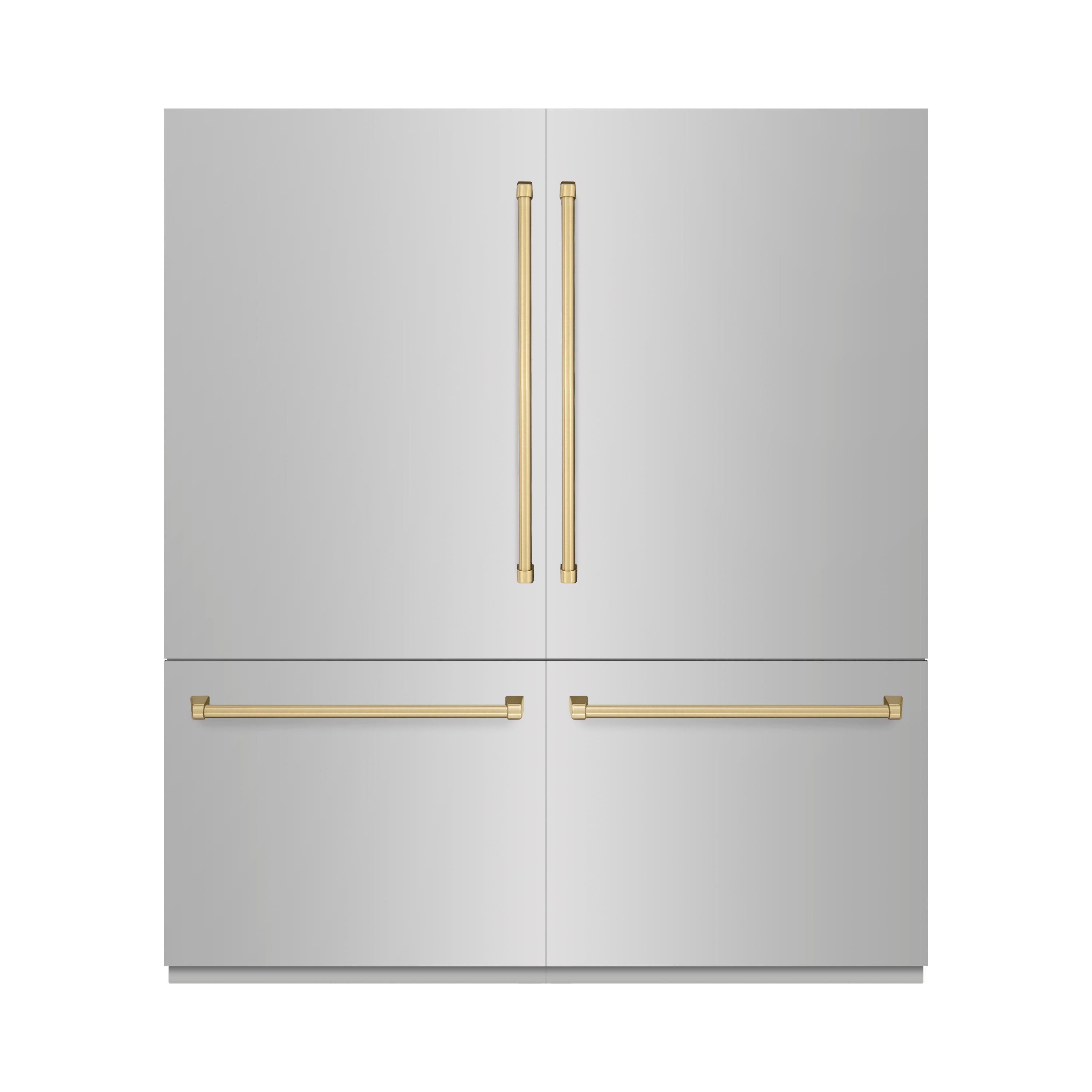 ZLINE Autograph Edition 72 in. 39.6 cu. ft. French Door Built-In Bottom Freezer Refrigerator with Water Dispensers and Ice Makers in Stainless Steel with Graphite Gray Interior and Champagne Bronze Accents (GRBITZ-304-72CB)