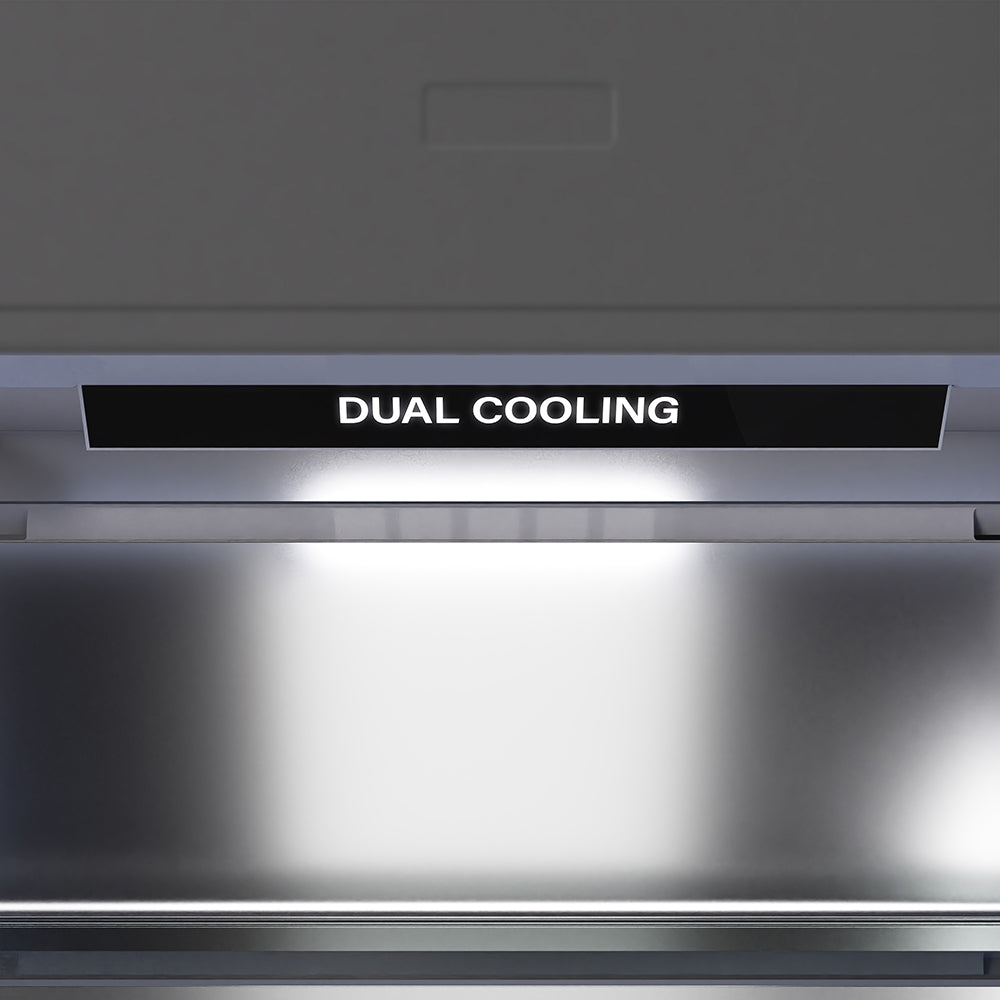 ZLINE Autograph Edition 36 in. 19.8 cu. ft. Built-In Bottom Freezer Refrigerator with Water Dispenser and Ice Maker in Stainless Steel with Graphite Gray Interior and Champagne Bronze Helix Handles (GRBITZ-30436KCB)