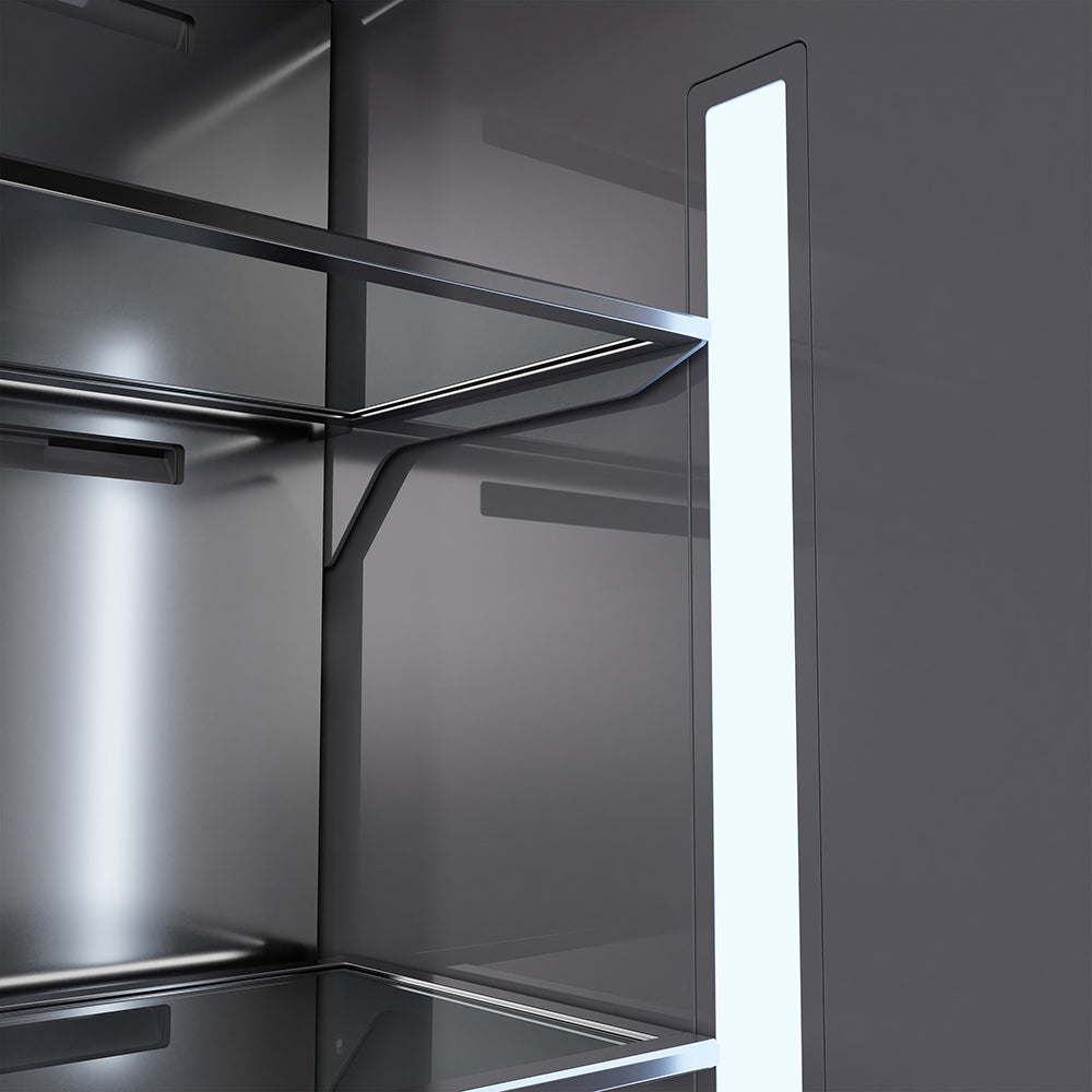 ZLINE Autograph Edition 72 in. 39.6 cu. ft. French Door Built-In Bottom Freezer Refrigerator with Water Dispensers and Ice Makers in Stainless Steel with Graphite Gray Interior and Champagne Bronze Helix Handles (GRBITZ-30472KCB)