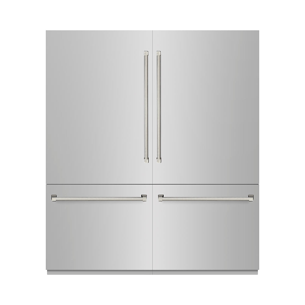 ZLINE Autograph Edition 72 in. 39.6 cu. ft. French Door Built-In Bottom Freezer Refrigerator with Water Dispensers and Ice Makers in Stainless Steel with Graphite Gray Interior and Polished Nickel Helix Handles (GRBITZ-30472KPN)