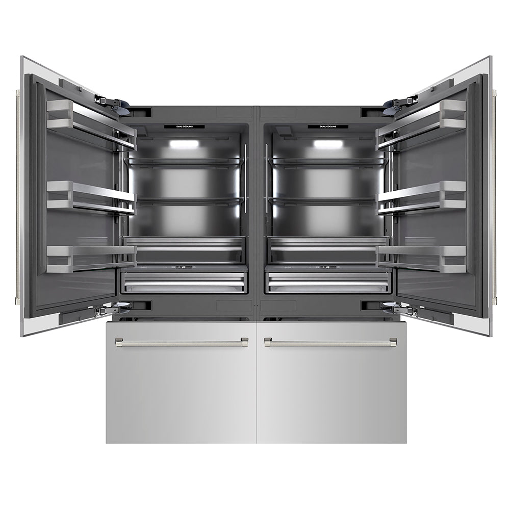 ZLINE Autograph Edition 72 in. 39.6 cu. ft. French Door Built-In Bottom Freezer Refrigerator with Water Dispensers and Ice Makers in Stainless Steel with Graphite Gray Interior and Polished Nickel Helix Handles (GRBITZ-30472KPN)