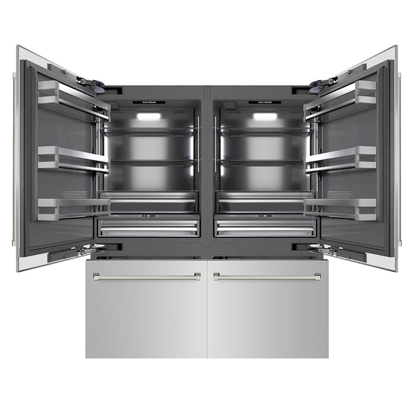 ZLINE Autograph Edition 72 in. 39.6 cu. ft. French Door Built-In Bottom Freezer Refrigerator with Water Dispensers and Ice Makers in Stainless Steel with Graphite Gray Interior and Polished Nickel Helix Handles (GRBITZ-30472KPN)