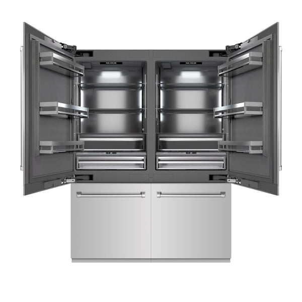 ZLINE 60 in. 32.2 cu. ft. French Door Built-In Bottom Freezer Refrigerator with Water Dispensers and Ice Makers in Stainless Steel with Graphite Gray Interior (GRBIV-304-60)