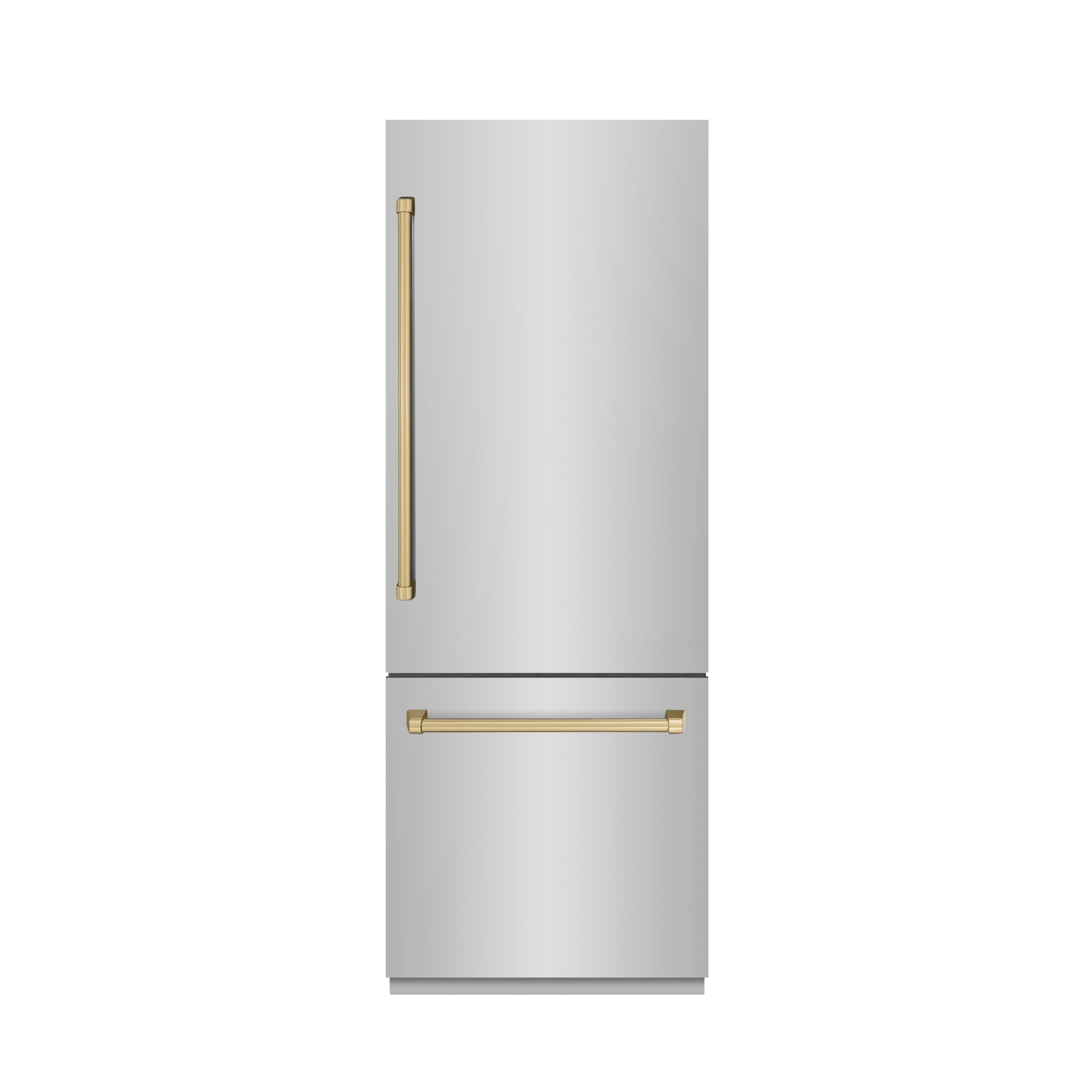 ZLINE Autograph Edition 30 in. 16.1 cu. ft. Built-In Bottom Freezer Refrigerator with Water Dispenser and Ice Maker in Stainless Steel with Graphite Gray Interior and Champagne Bronze Accents (GRBIVZ-304-30CB)