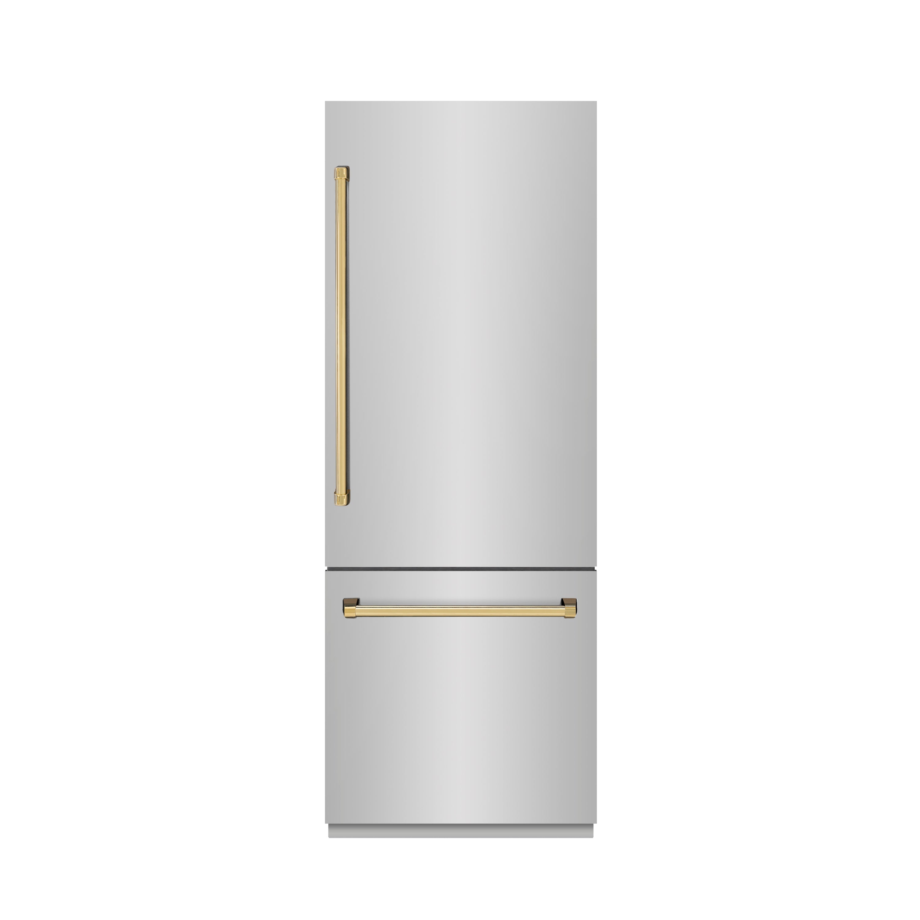 ZLINE Autograph Edition 30 in. 16.1 cu. ft. Built-In Bottom Freezer Refrigerator with Water Dispenser and Ice Maker in Stainless Steel with Graphite Gray Interior and Polished Gold Accents (GRBIVZ-304-30G)