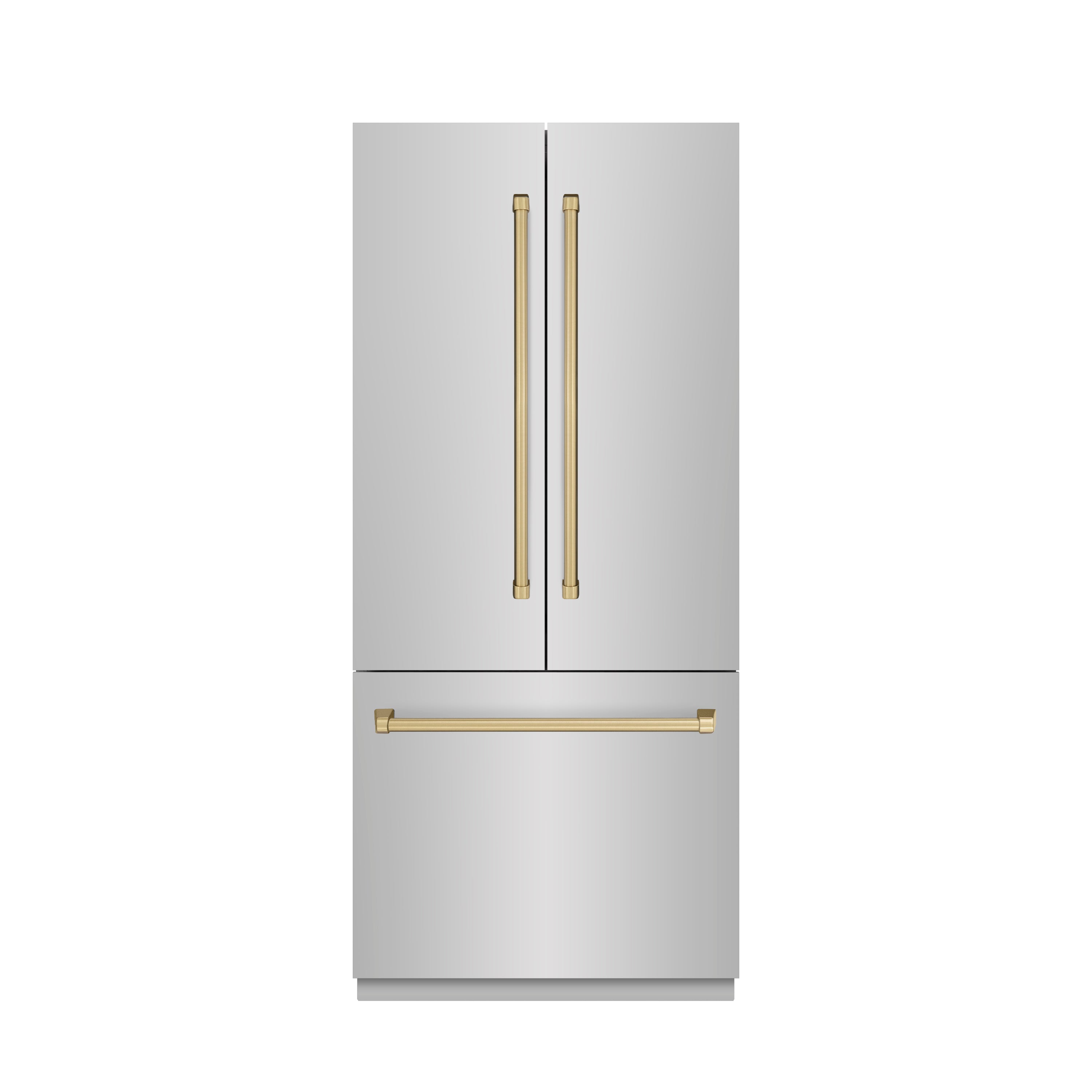 ZLINE Autograph Edition 36 in. 19.6 cu. ft. French Door Built-In Bottom Freezer Refrigerator with Water Dispenser and Ice Maker in Stainless Steel with Graphite Gray Interior and Champagne Bronze Accents (GRBIVZ-304-36CB)