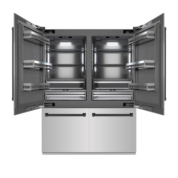 ZLINE Autograph Edition 60 in. 32.2 cu. ft. French Door Built-In Bottom Freezer Refrigerator with Water Dispenser and Ice Maker in Stainless Steel with Graphite Gray Interior and Matte Black Accents (GRBIVZ-304-60MB)
