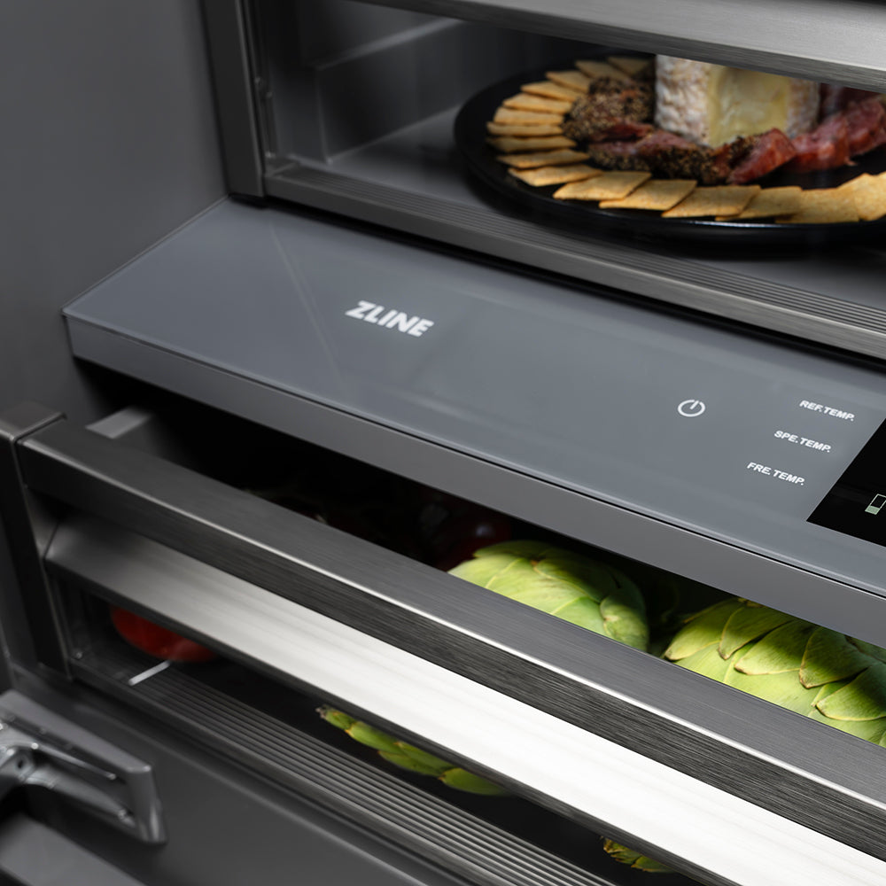 ZLINE Autograph Edition 30 in. 16.1 cu. ft. Built-In Bottom Freezer Refrigerator with Water Dispenser and Ice Maker in Stainless Steel with Graphite Gray Interior and Polished Nickel Helix Handles (GRBIVZ-30430KPN)