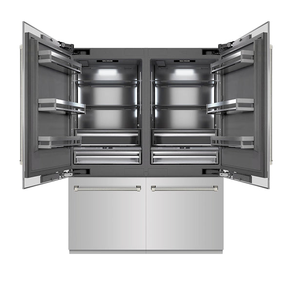 ZLINE Autograph Edition 60 in. 32.2 cu. ft. French Door Built-In Bottom Freezer Refrigerator with Water Dispenser and Ice Maker in Stainless Steel with Graphite Gray Interior and Polished Nickel Helix Handles (GRBIVZ-30460KPN)