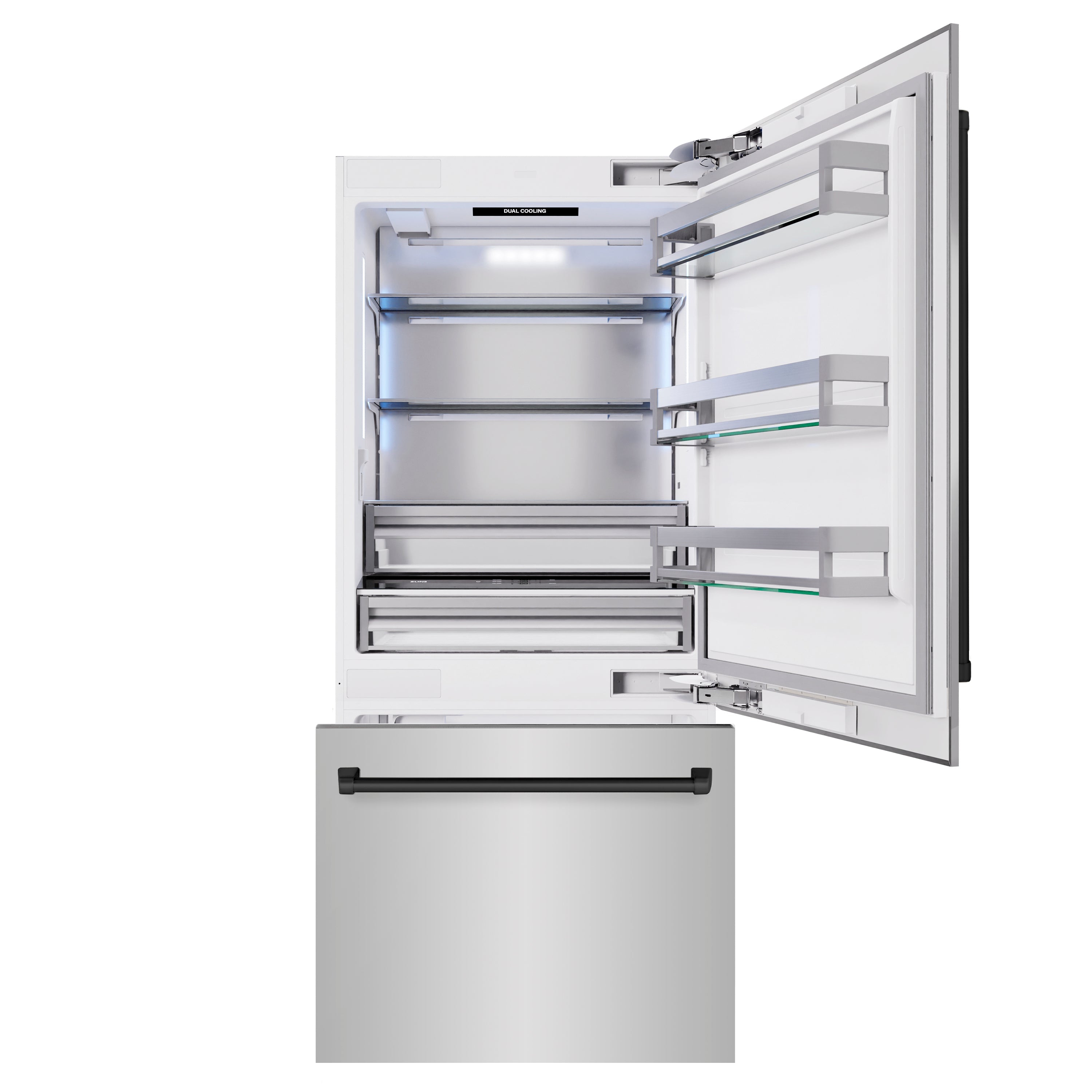 ZLINE Autograph Edition 36 in. 19.8 cu. ft. Built-In Bottom Freezer Refrigerator with Water Dispenser and Ice Maker in Stainless Steel with Matte Black Accents (RBITZ-304-36MB)