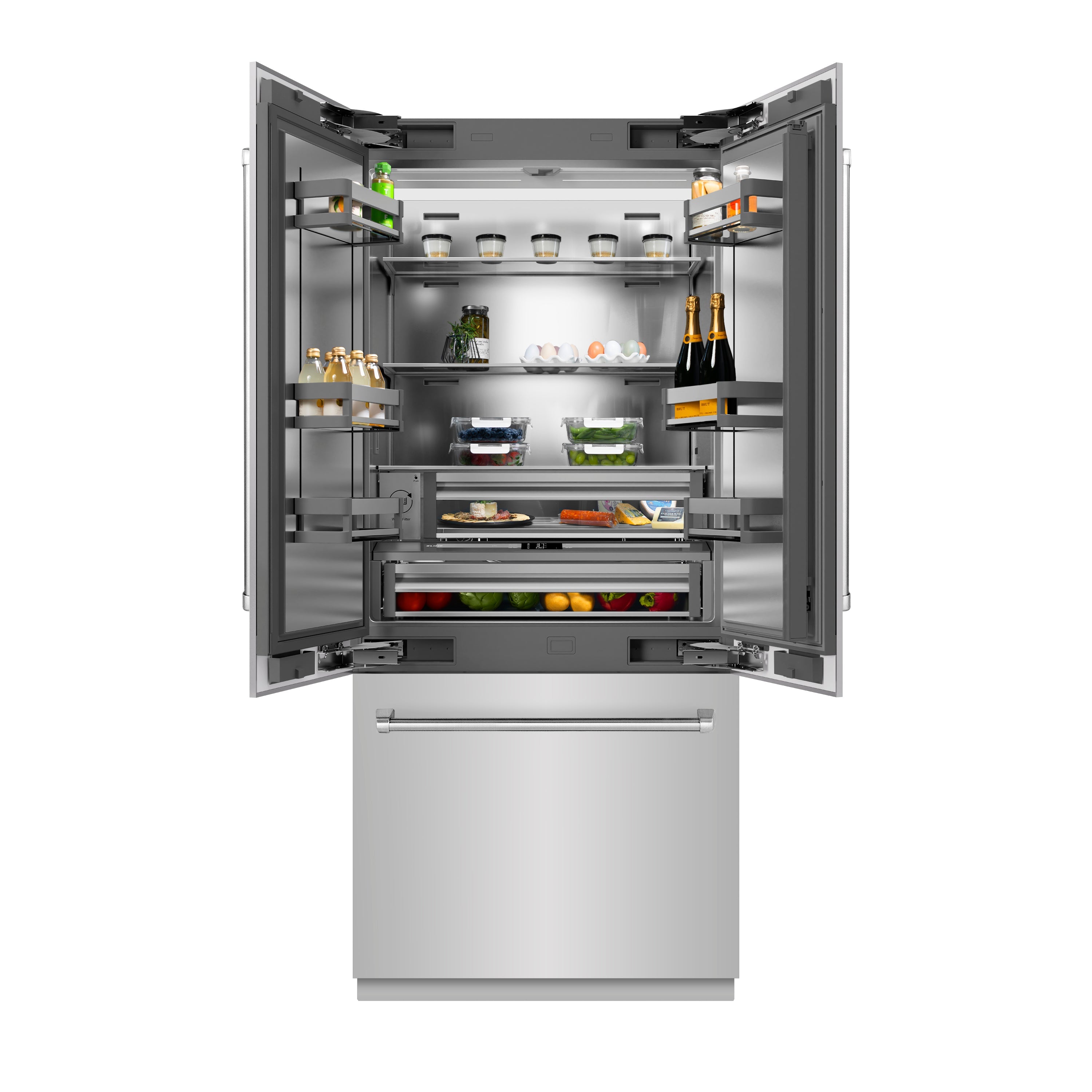 ZLINE 36 in. 19.6 cu. ft. French Door Built-In Bottom Freezer Refrigerator with Water Dispenser and Ice Maker in Stainless Steel with Stainless Steel Interior (SRBIV-304-36)