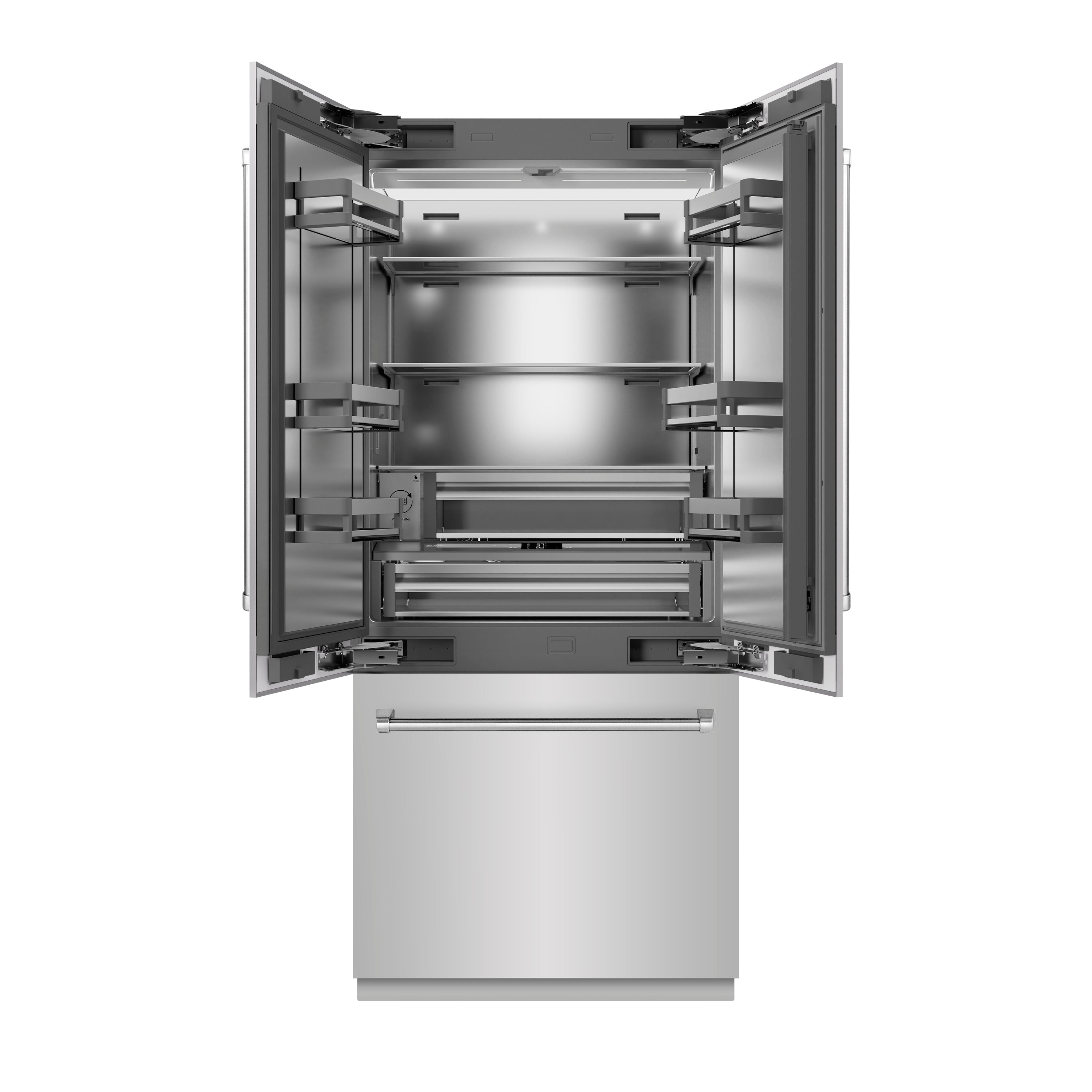 ZLINE 36 in. 19.6 cu. ft. French Door Built-In Bottom Freezer Refrigerator with Water Dispenser and Ice Maker in Stainless Steel with Stainless Steel Interior (SRBIV-304-36)