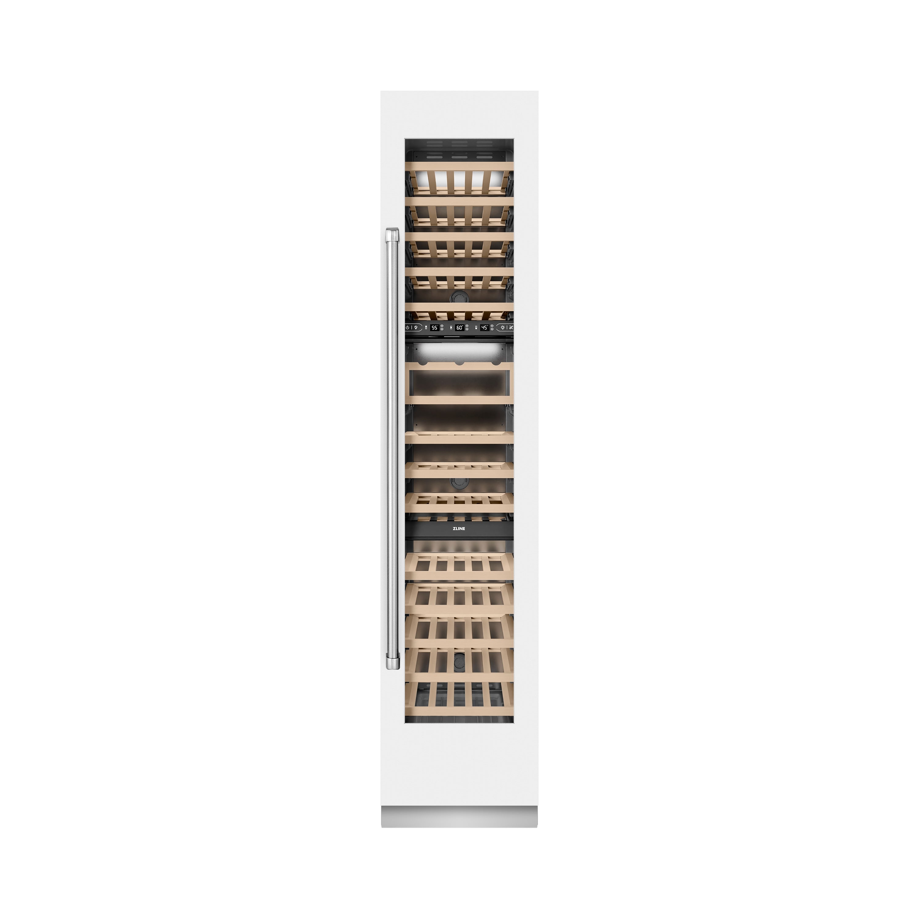 ZLINE Autograph Edition 18 in. 9.0 cu. ft. Triple Zone 68 Bottle Right Hinge Column Wine Cooler in White Matte with Champagne Bronze Accents (RCWVRZ-WM-18-CB)