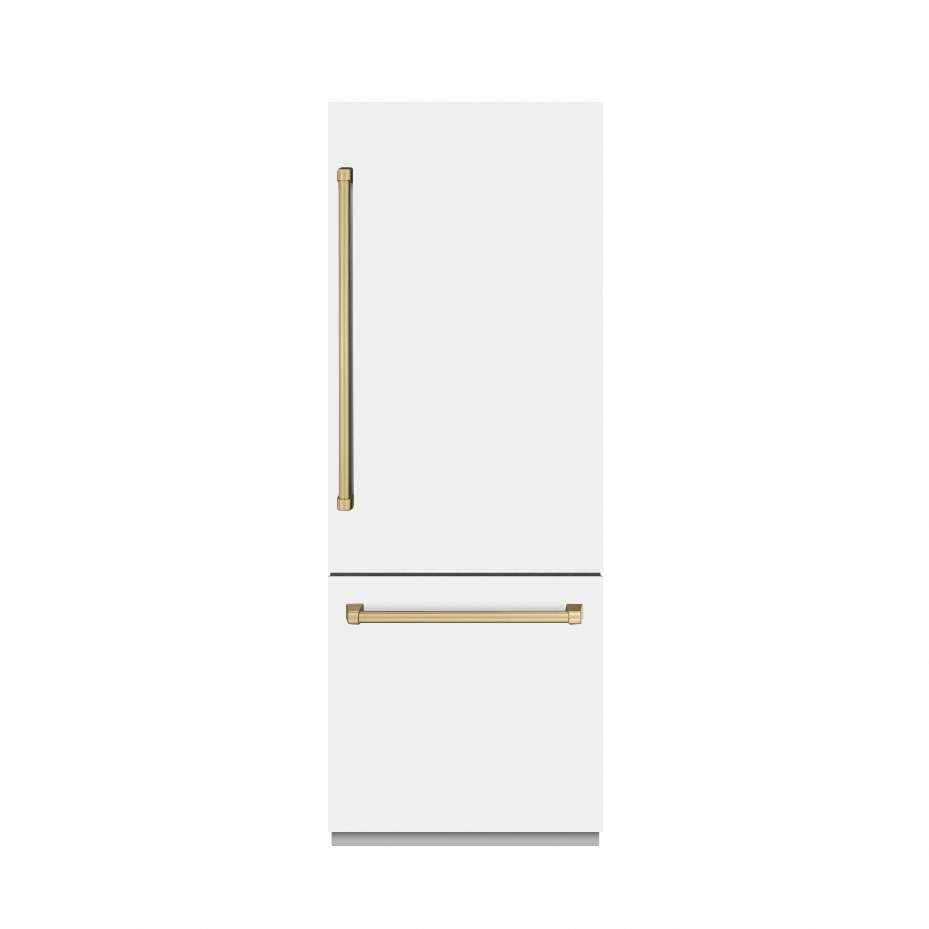ZLINE Autograph Edition 30 in. 16.1 cu. ft. Built-In Bottom Freezer Refrigerator with Water Dispenser and Ice Maker in White Matte with Graphite Gray Interior and Champagne Bronze Accents (GRBIVZ-WM-30-CB)
