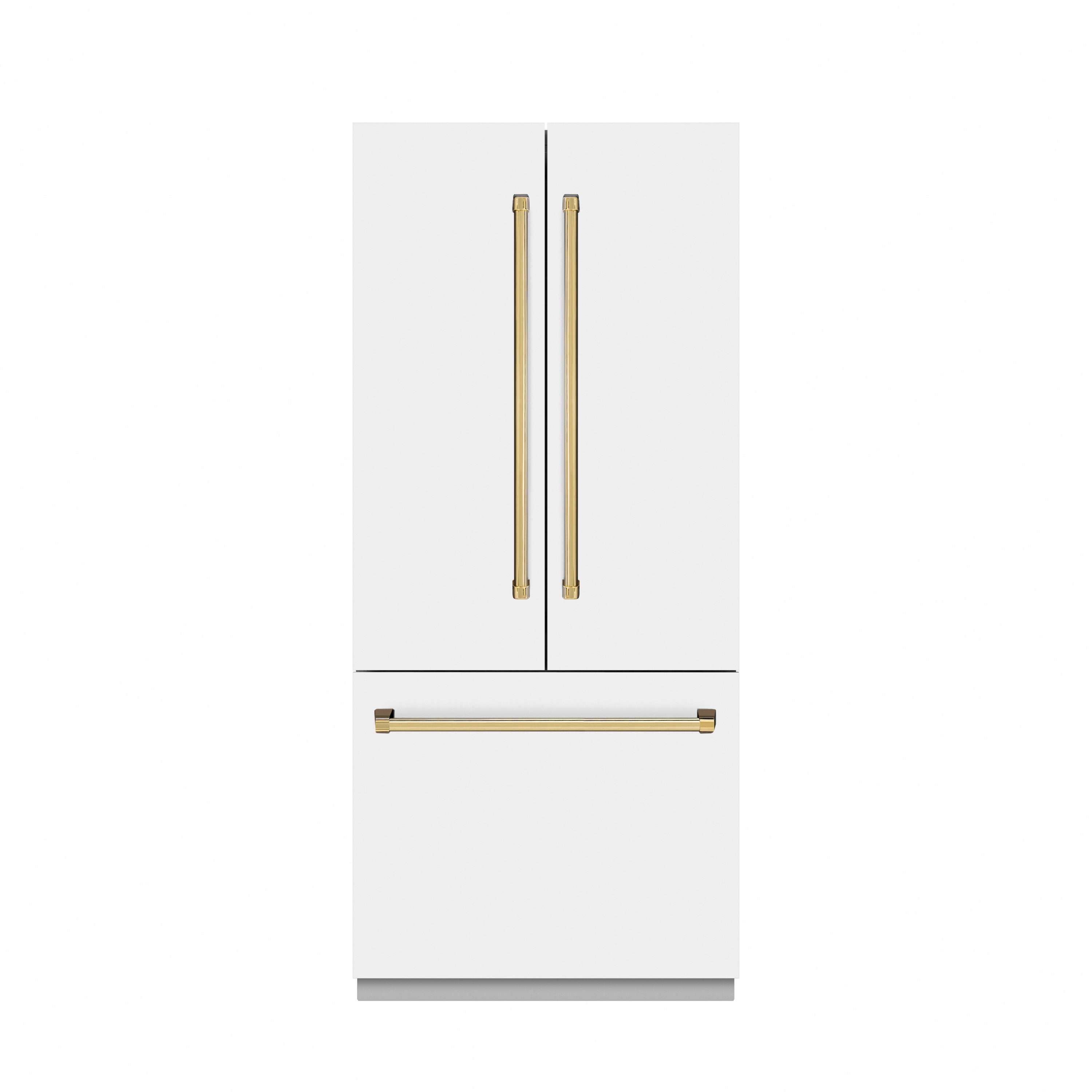 ZLINE Autograph Edition 36 in. 19.6 cu. ft. French Door Built-In Bottom Freezer Refrigerator with Water Dispenser and Ice Maker in White Matte with Graphite Gray Interior and Polished Gold Accents (GRBIVZ-WM-36-G)
