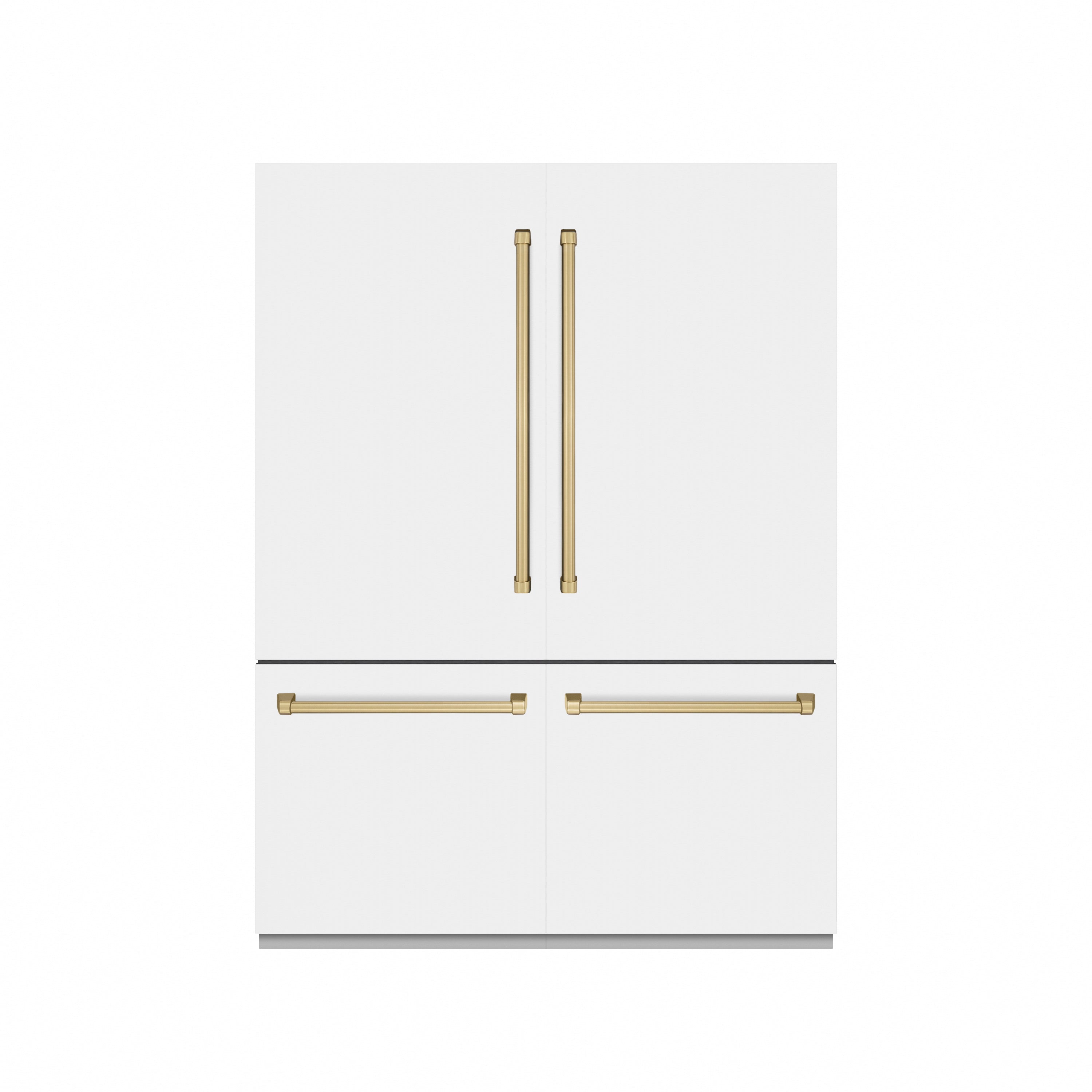 ZLINE Autograph Edition 60 in. 32.2 cu. ft. French Door Built-In Bottom Freezer Refrigerator with Water Dispenser and Ice Maker in White Matte with Graphite Gray Interior and Champagne Bronze Accents (GRBIVZ-WM-60-CB)