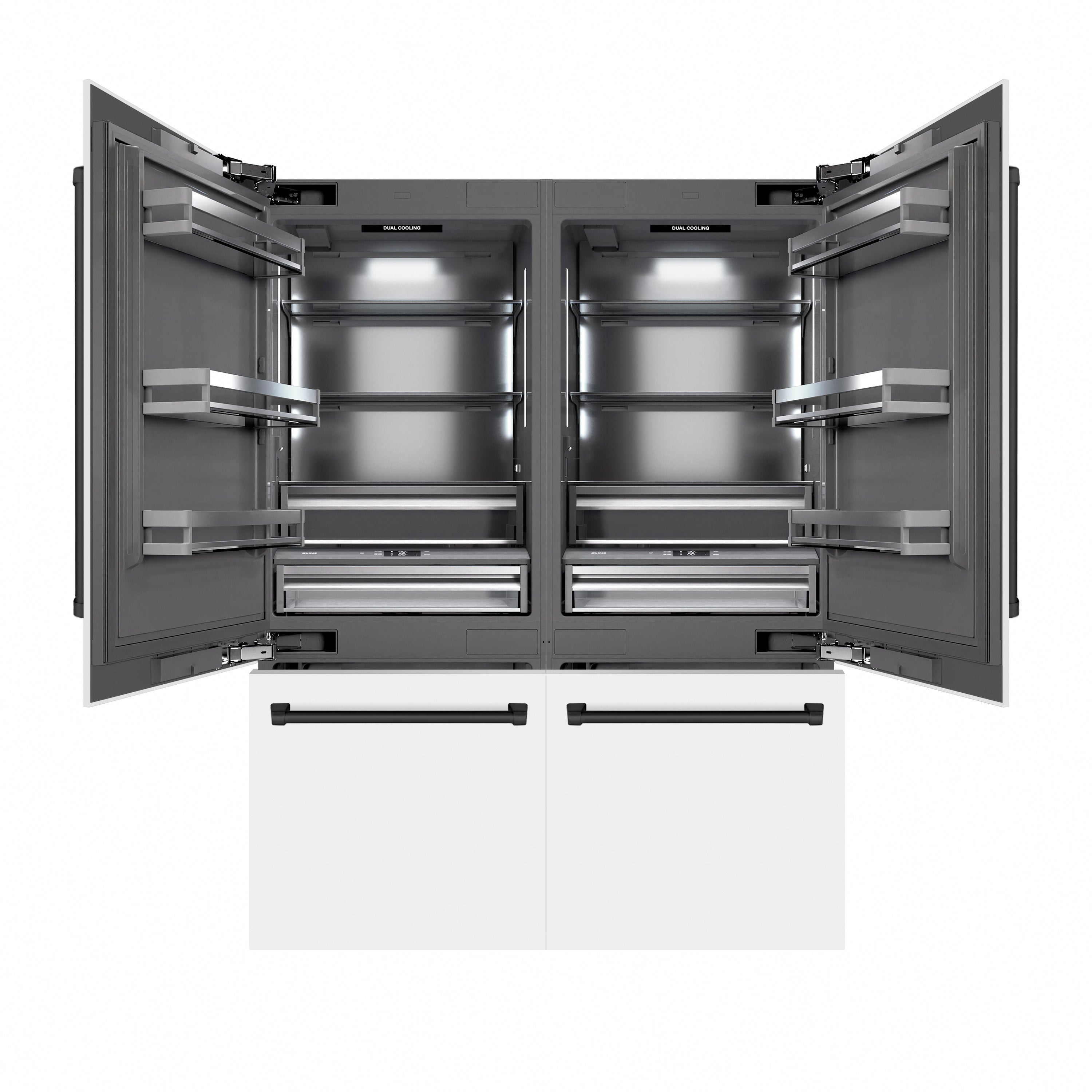 ZLINE Autograph Edition 60 in. 32.2 cu. ft. French Door Built-In Bottom Freezer Refrigerator with Water Dispenser and Ice Maker in White Matte with Graphite Gray Interior and Matte Black Accents (GRBIVZ-WM-60-MB)