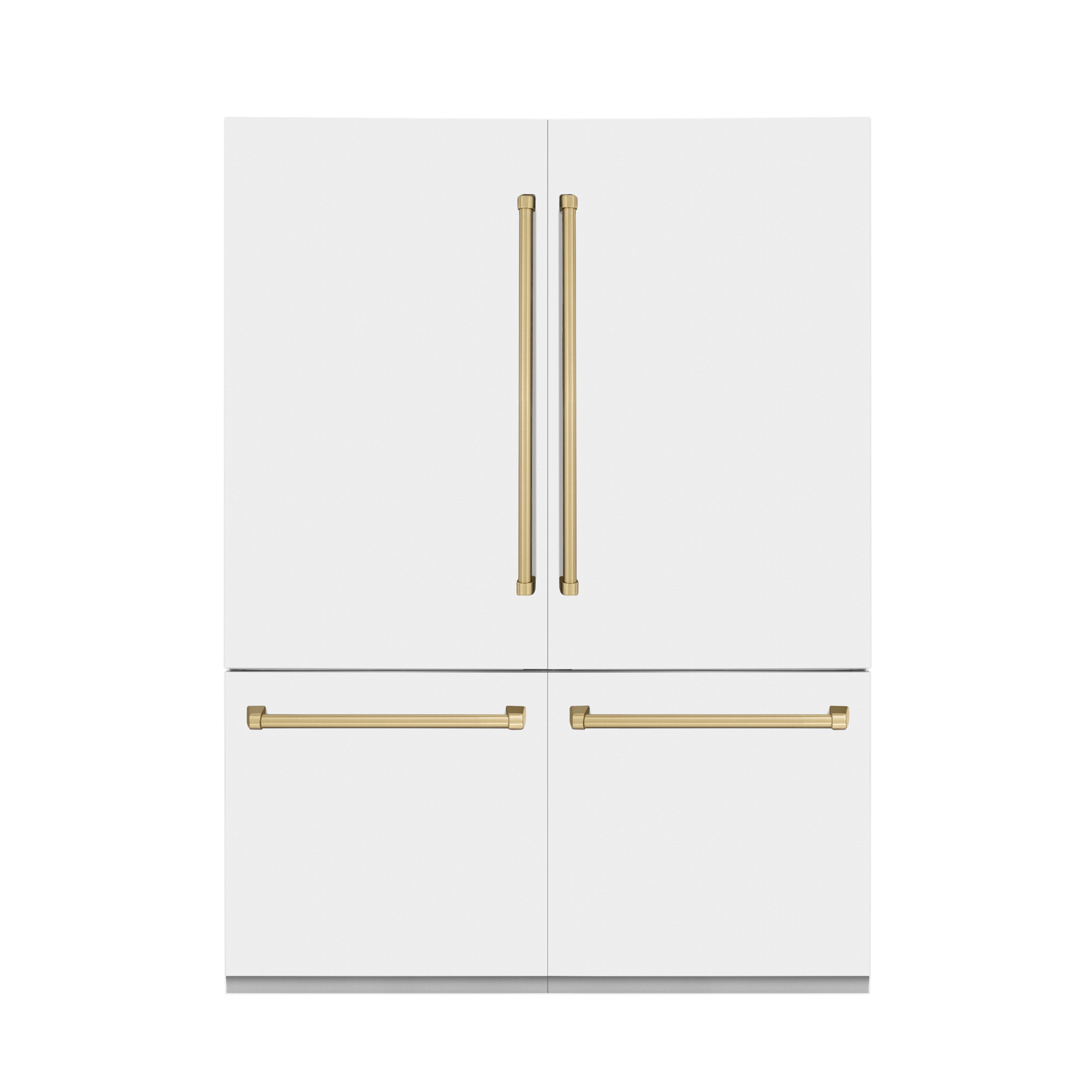 ZLINE Autograph Edition 60 in. 32.2 cu. ft. French Door Built-In Bottom Freezer Refrigerator with Water Dispenser and Ice Maker in White Matte with Polished Gold Accents (RBIVZ-WM-60-G)