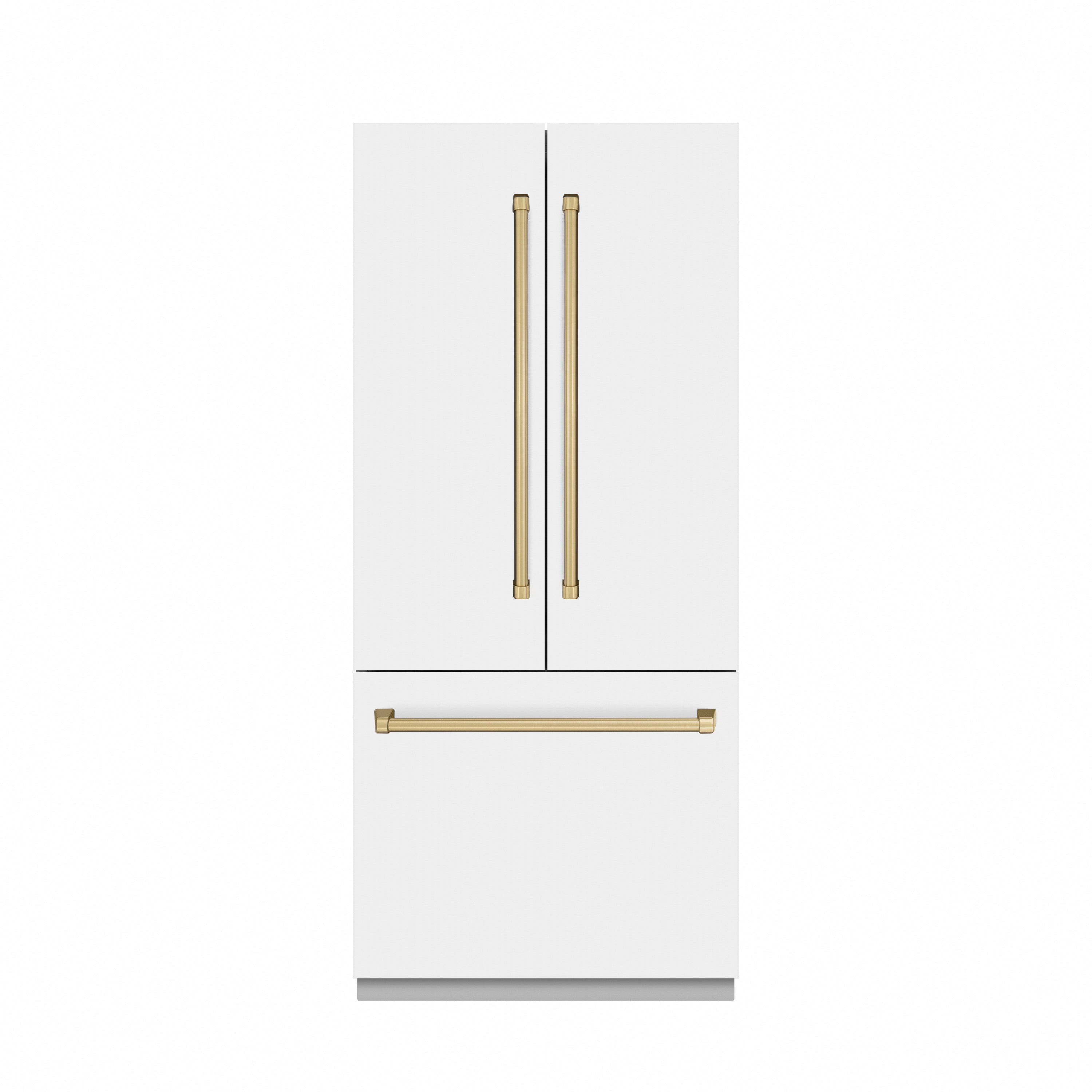 ZLINE Autograph Edition 36 in. 19.6 cu. ft. French Door Built-In Bottom Freezer Refrigerator with Water Dispenser and Ice Maker in White Matte with Stainless Steel Interior and Polished Gold Accents (SRBIVZ-WM-36-G)