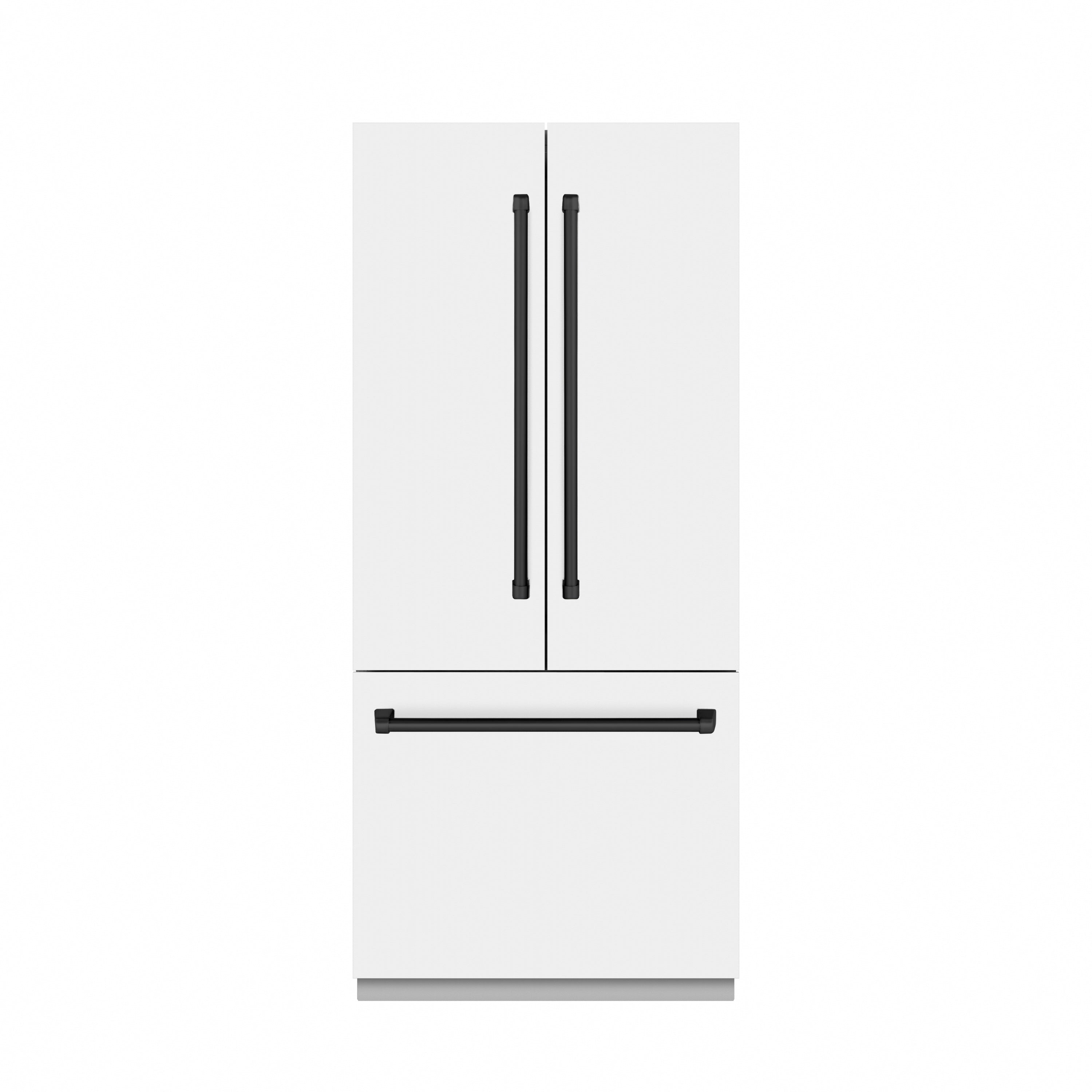 ZLINE Autograph Edition 36 in. 19.6 cu. ft. French Door Built-In Bottom Freezer Refrigerator with Water Dispenser and Ice Maker in White Matte with Stainless Steel Interior and Matte Black Accents (SRBIVZ-WM-36-MB)