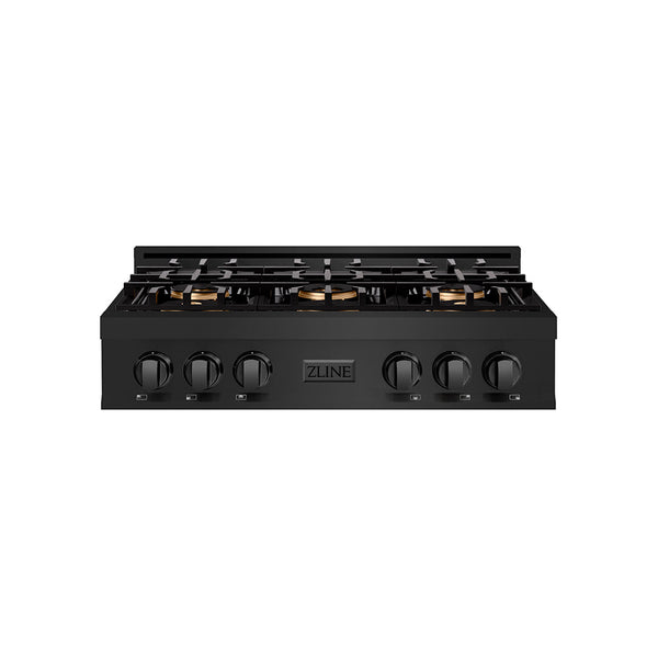 ZLINE 36 in. Classic Gas Rangetop with 6 Burner DuoPro™ Cooktop in Black Stainless Steel (PCRTB-36)